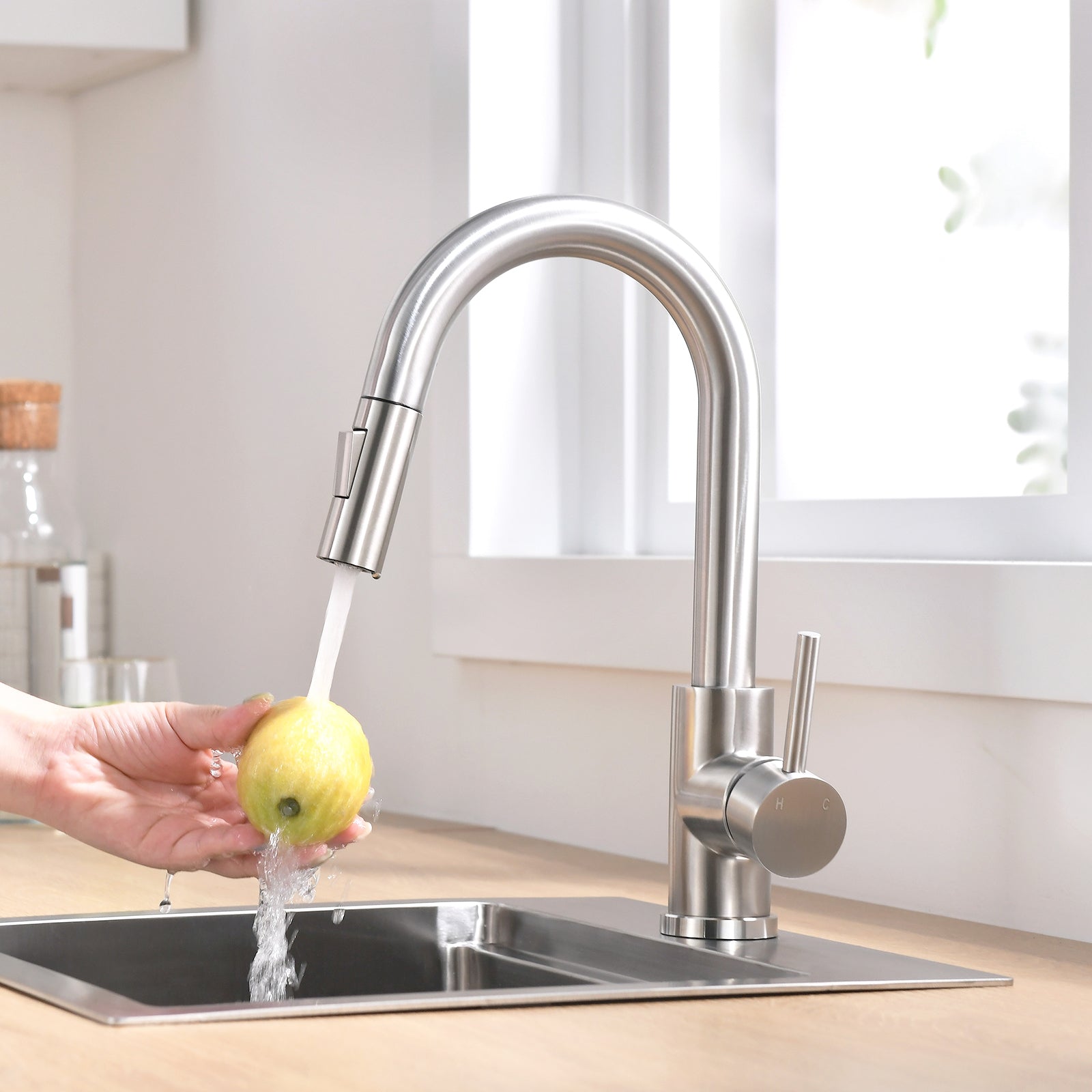 Brushed Nickel Kitchen Faucet w/Pull-Down Sprayer