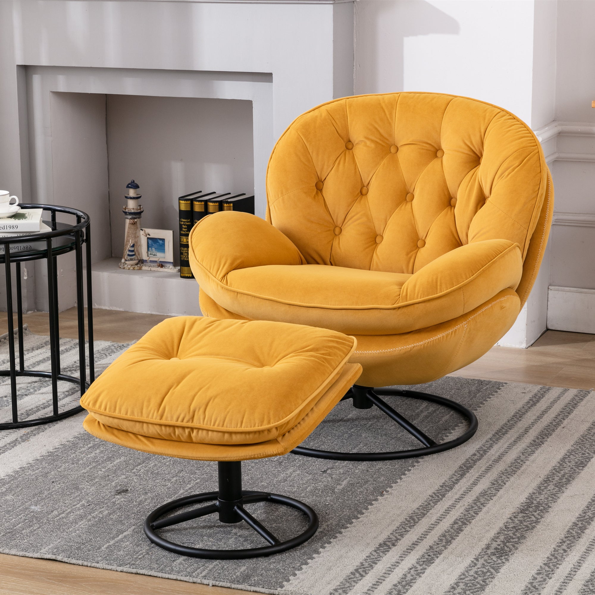 Yellow Accent Chair & Ottoman: Living Room Style