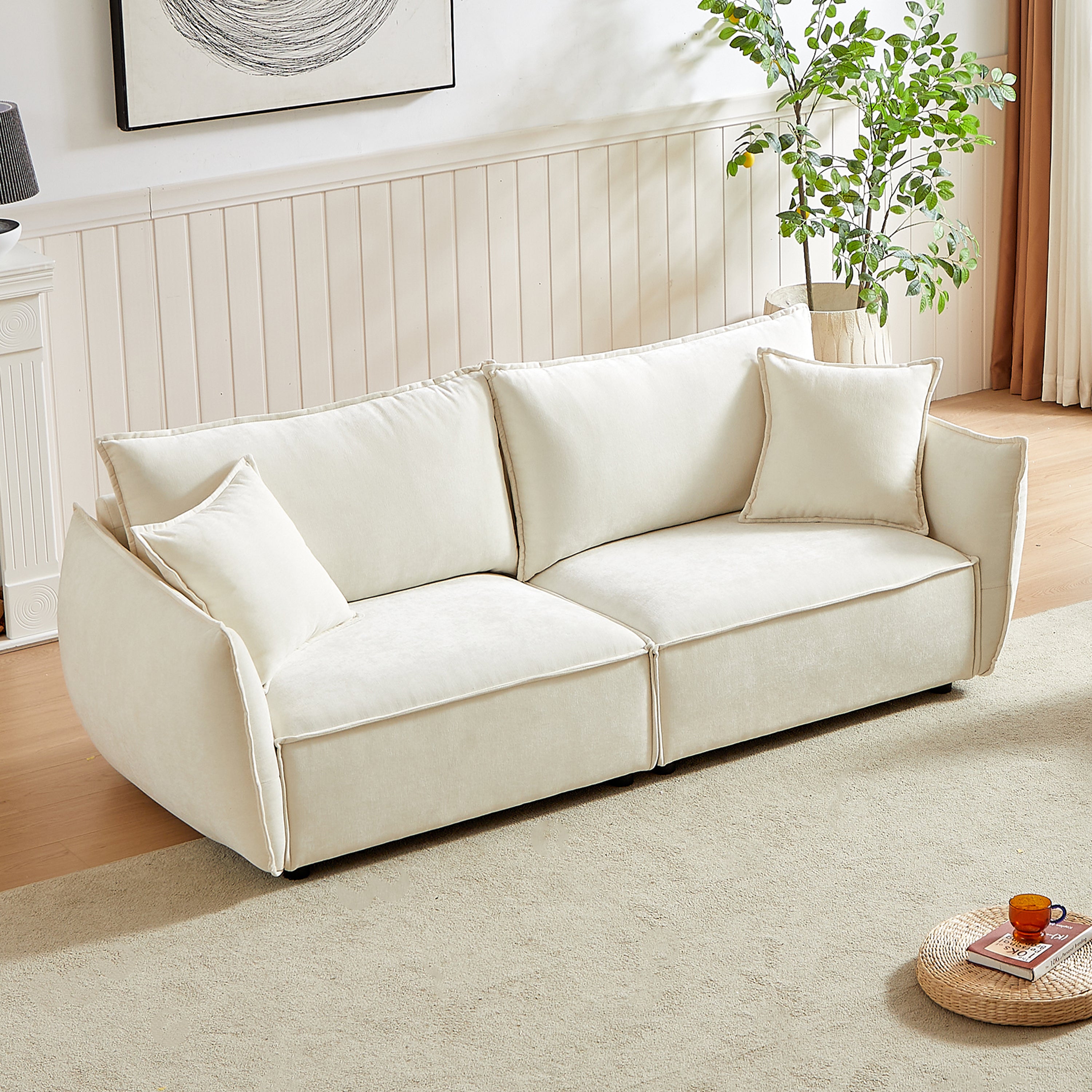 Modern Chenille Sectional Sofa with Pillows