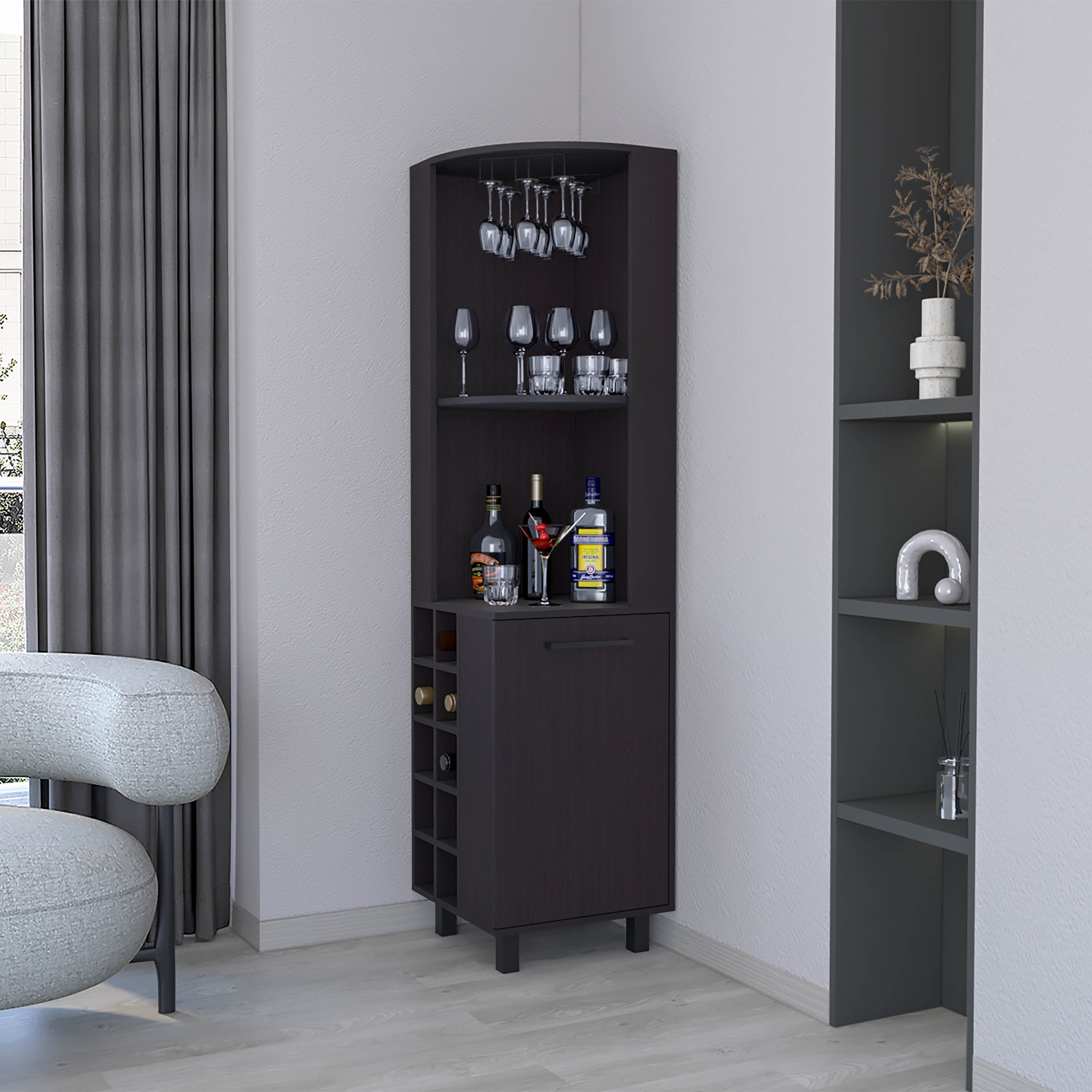 Leah Corner Bar Cabinet: Ample Storage & Wine Rack