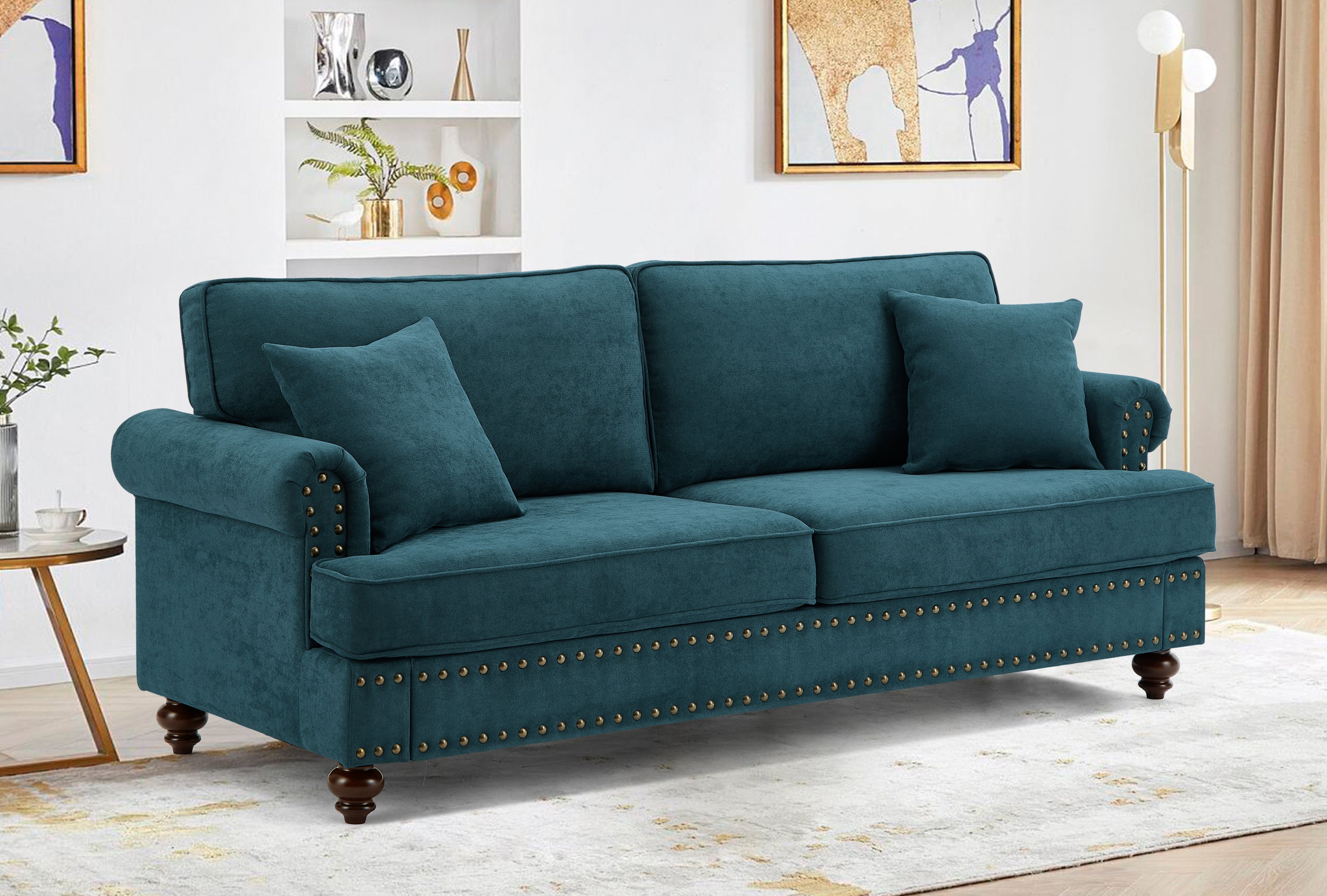 Modern Green Chenille Sofa: Living Room Couch