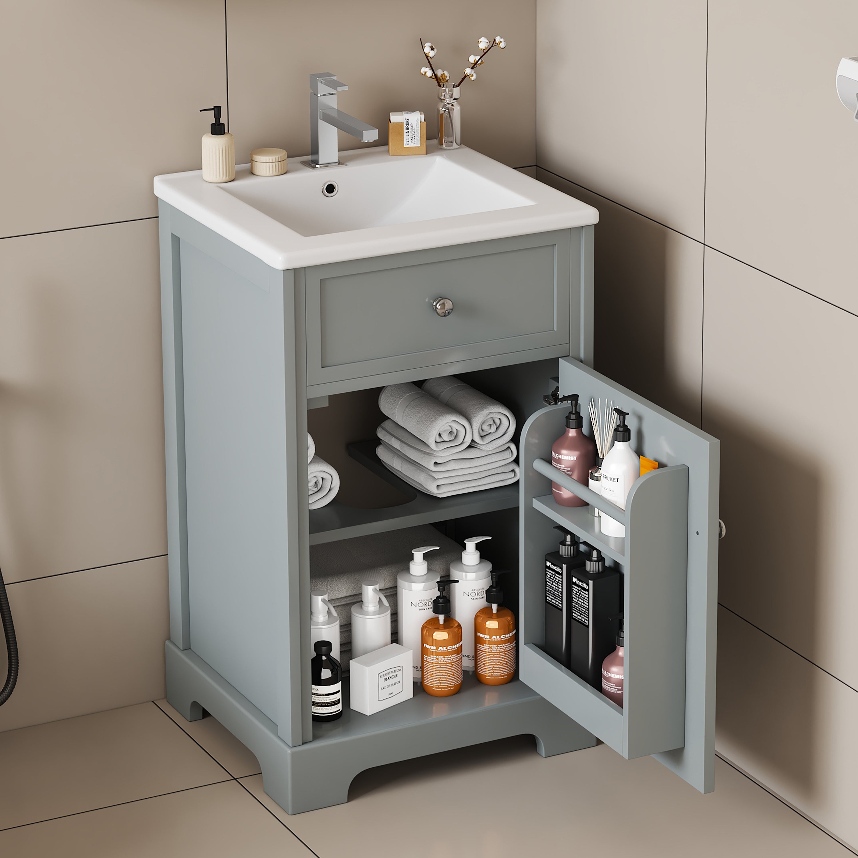20" Grey Bathroom Vanity with Sink & Storage