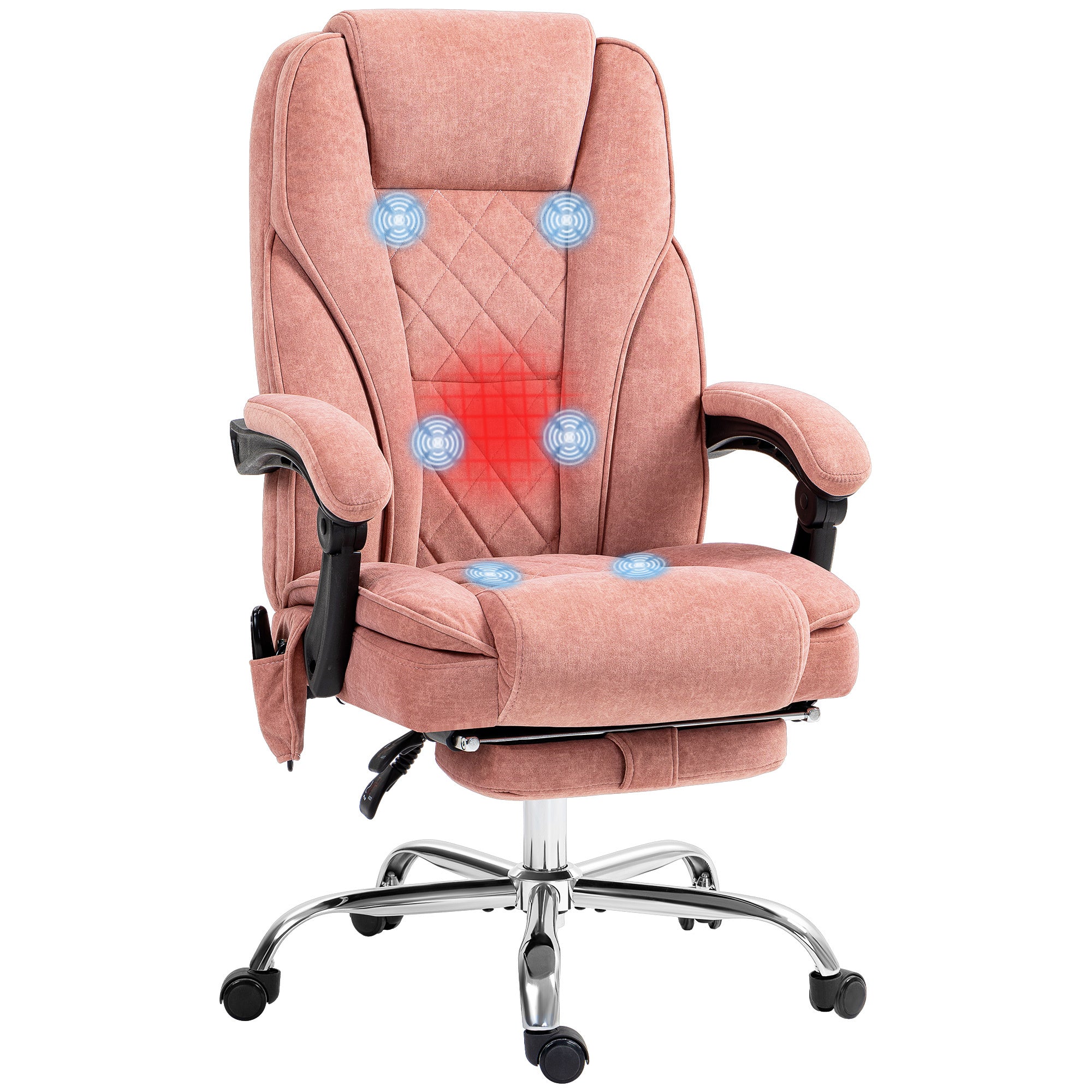Massage Office Chair w/ Foot Rest, Heat & Vibration - Pink