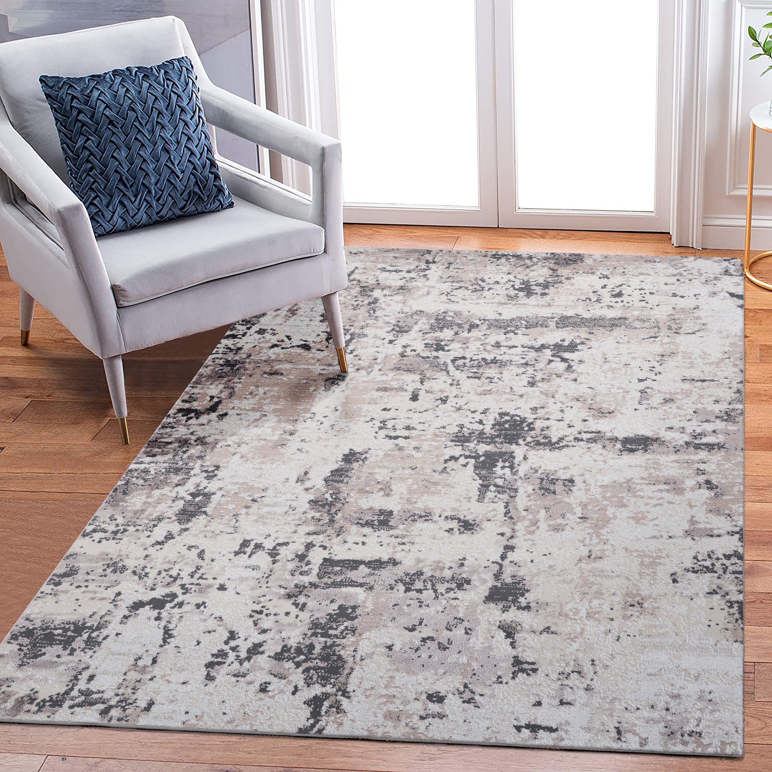 Stylish Area Rug: 6x9 Cream/Brown Abstract