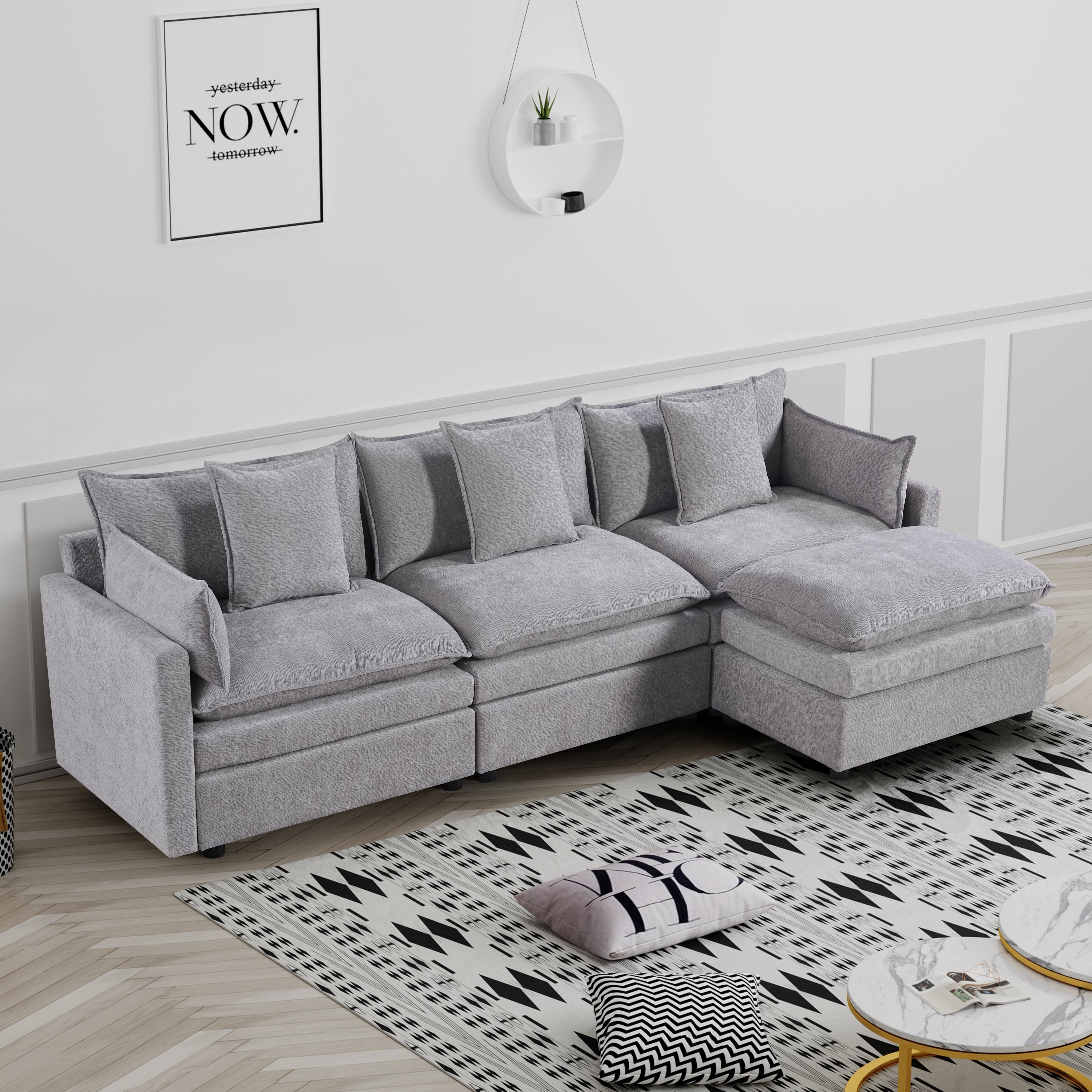 Modern Chenille L-Sectional Sofa with Chaise