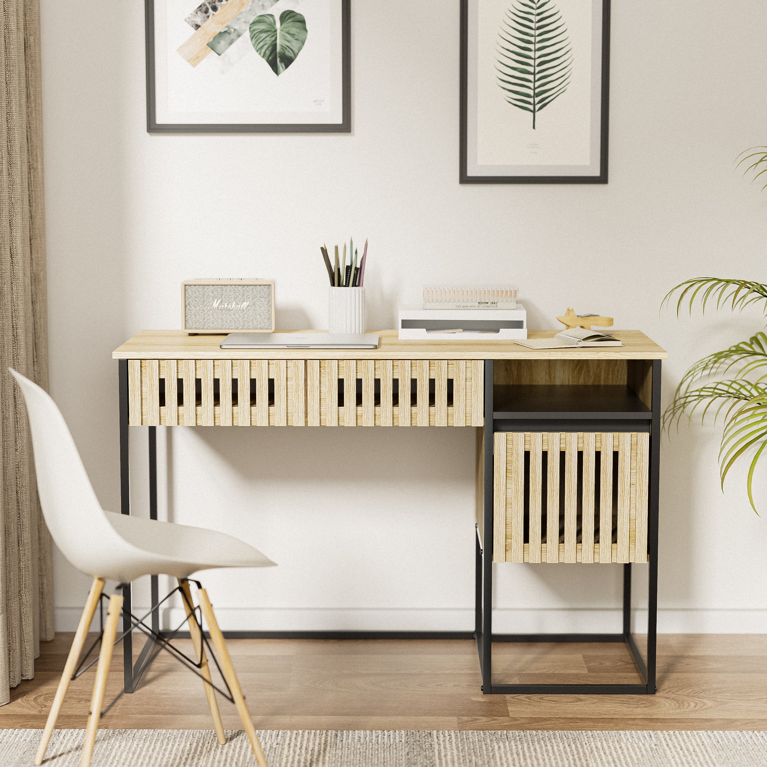 Modern Minimalist Desk with Drawers & Storage