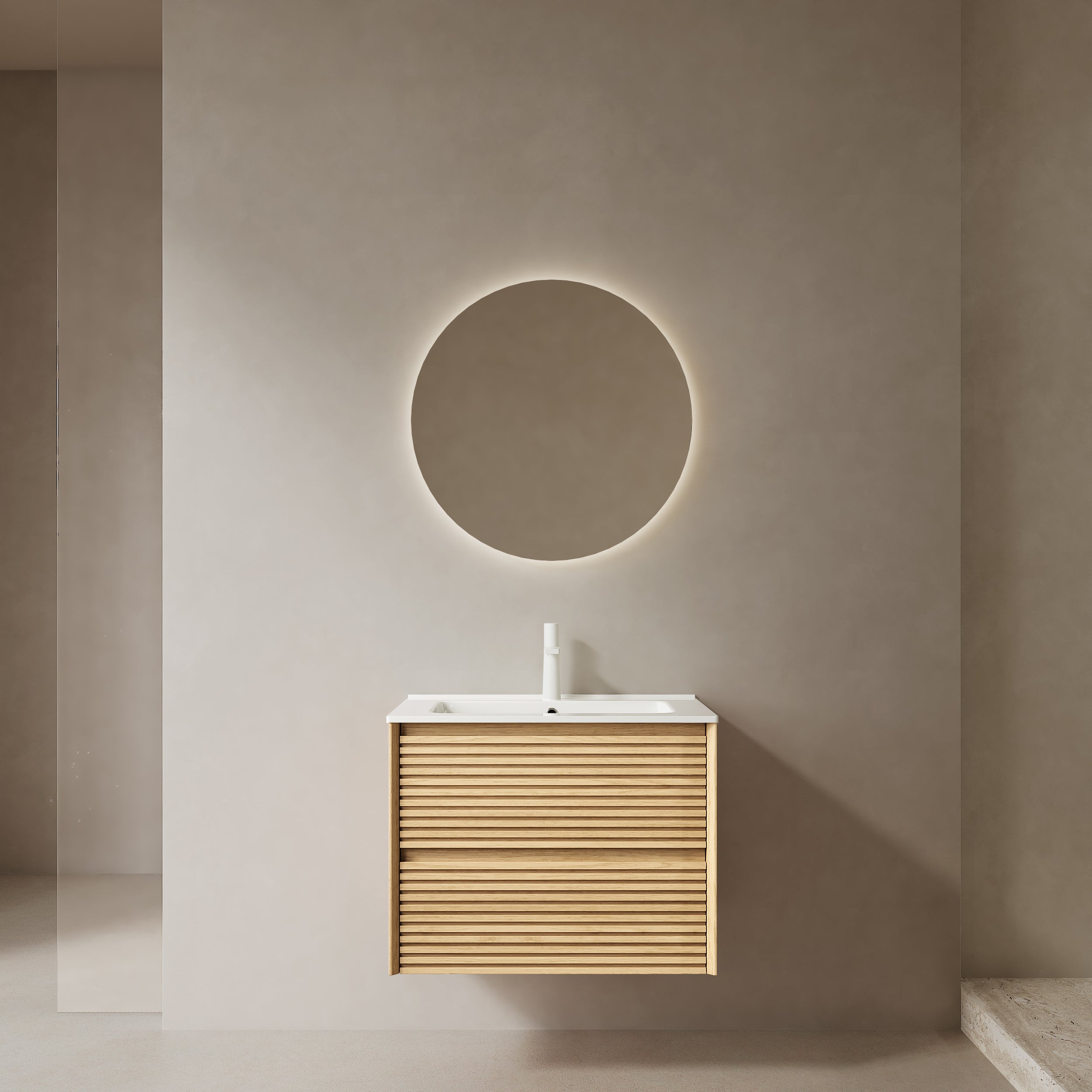 BRON 24" Floating Vanity: Modern Oak Bathroom Storage