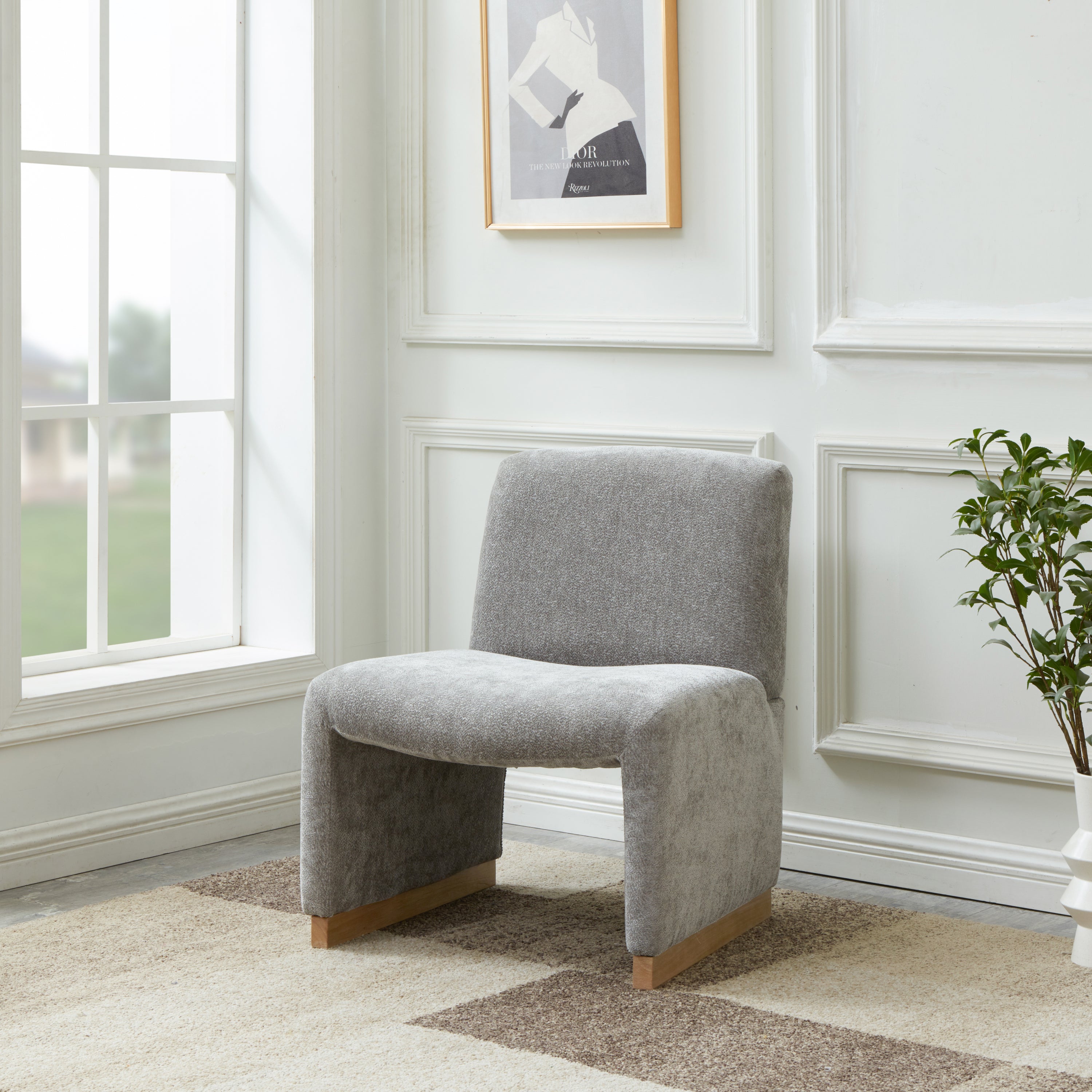 Comfy Grey Accent Chair: Upholstered & Armless