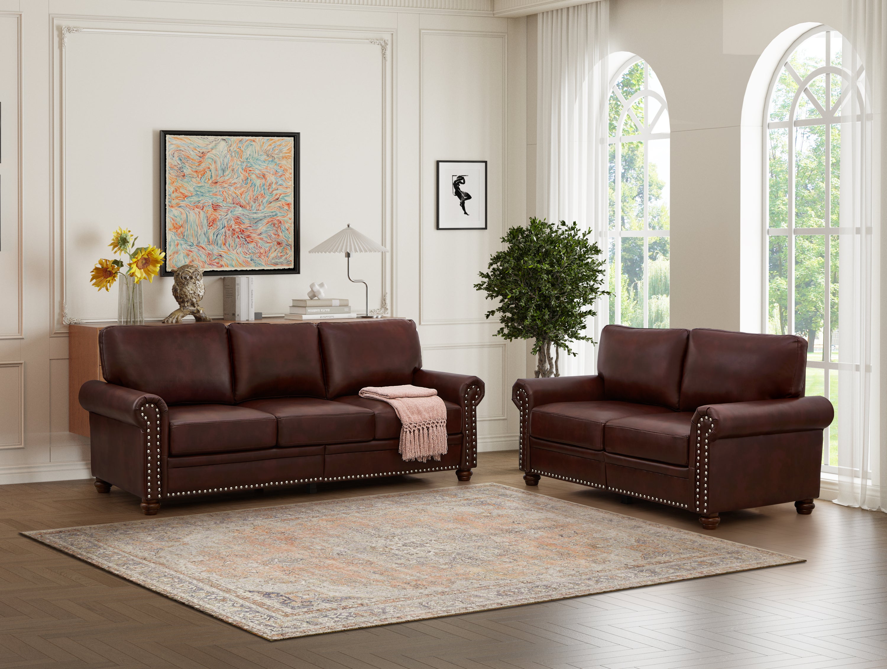 Burgundy Faux Leather Sectional Sofa w/Storage