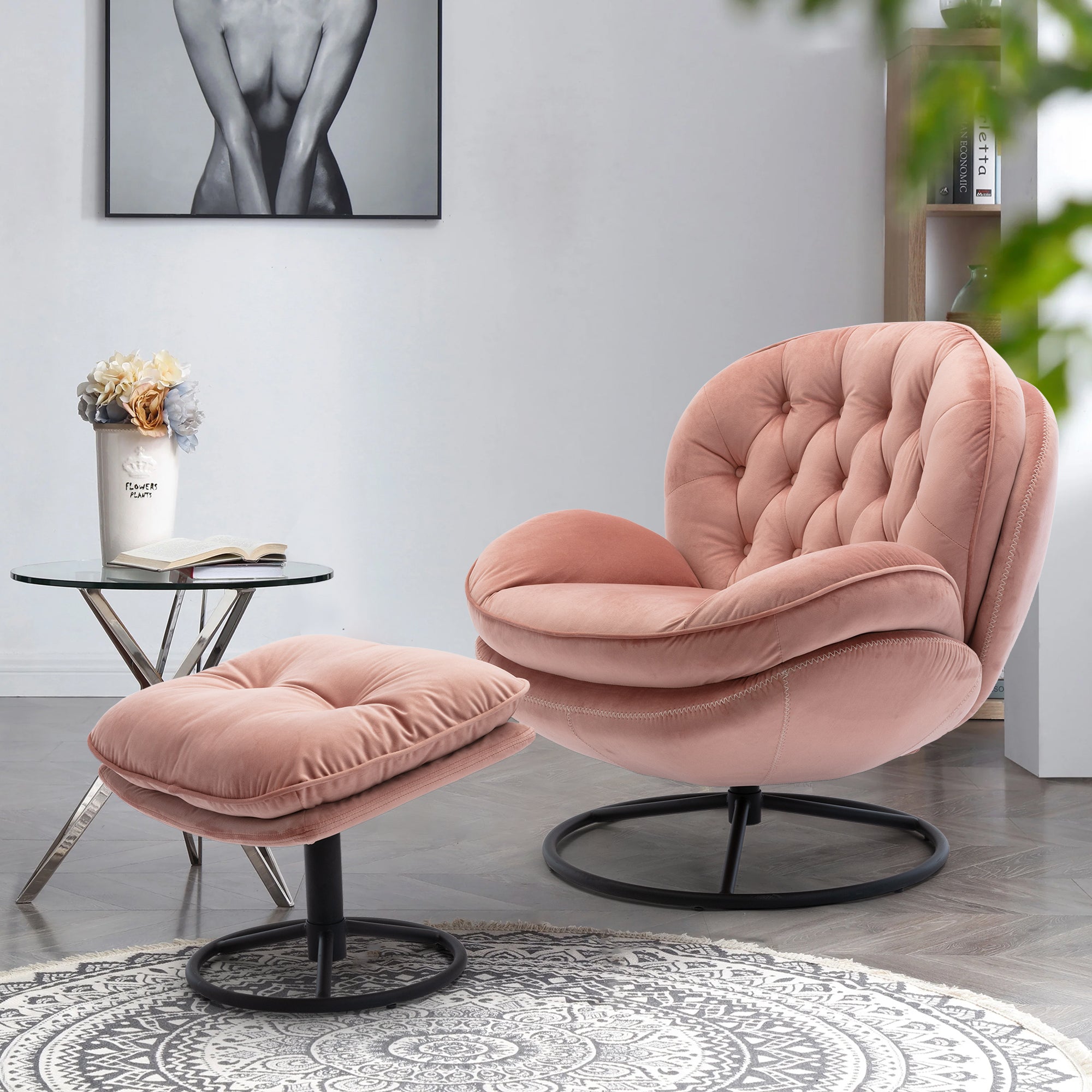 Pink Accent Chair & Ottoman: Living Room Style