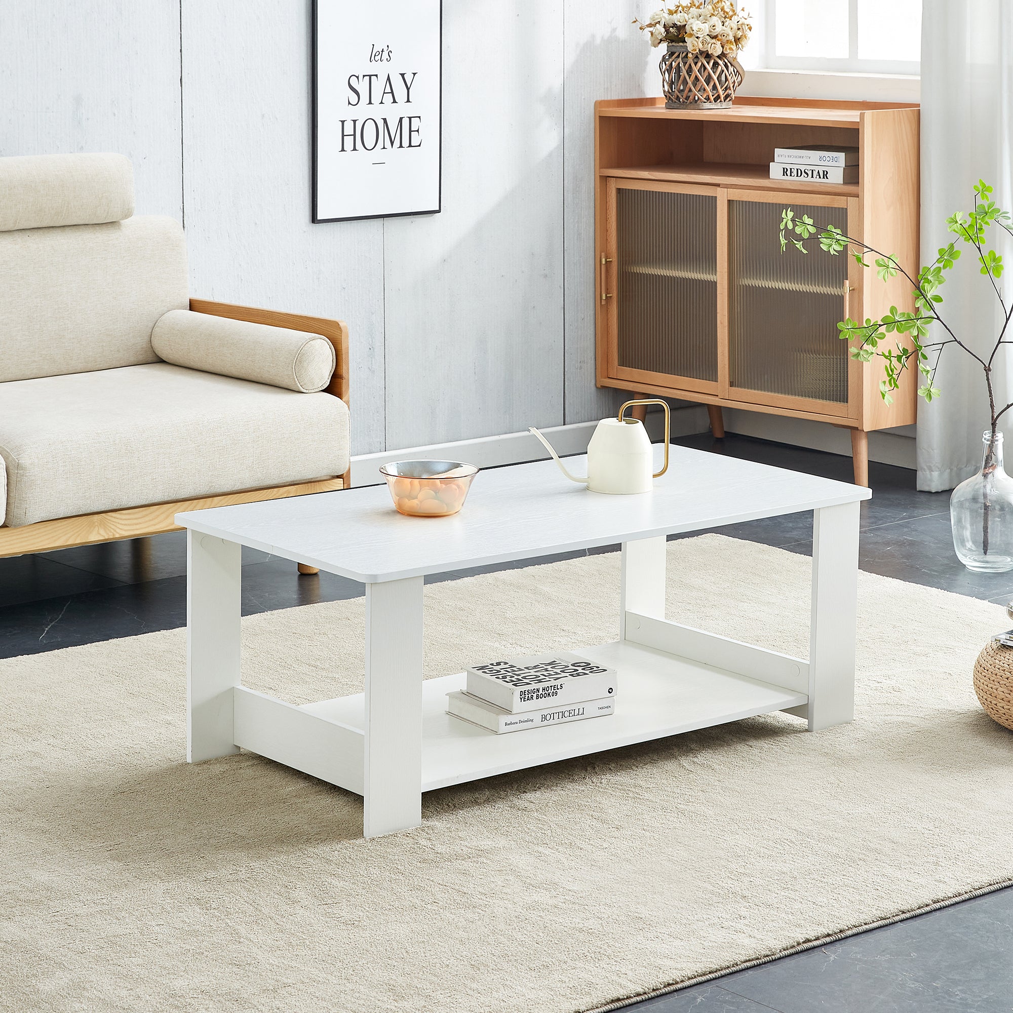 Modern White Coffee Table | Double Layer MDF