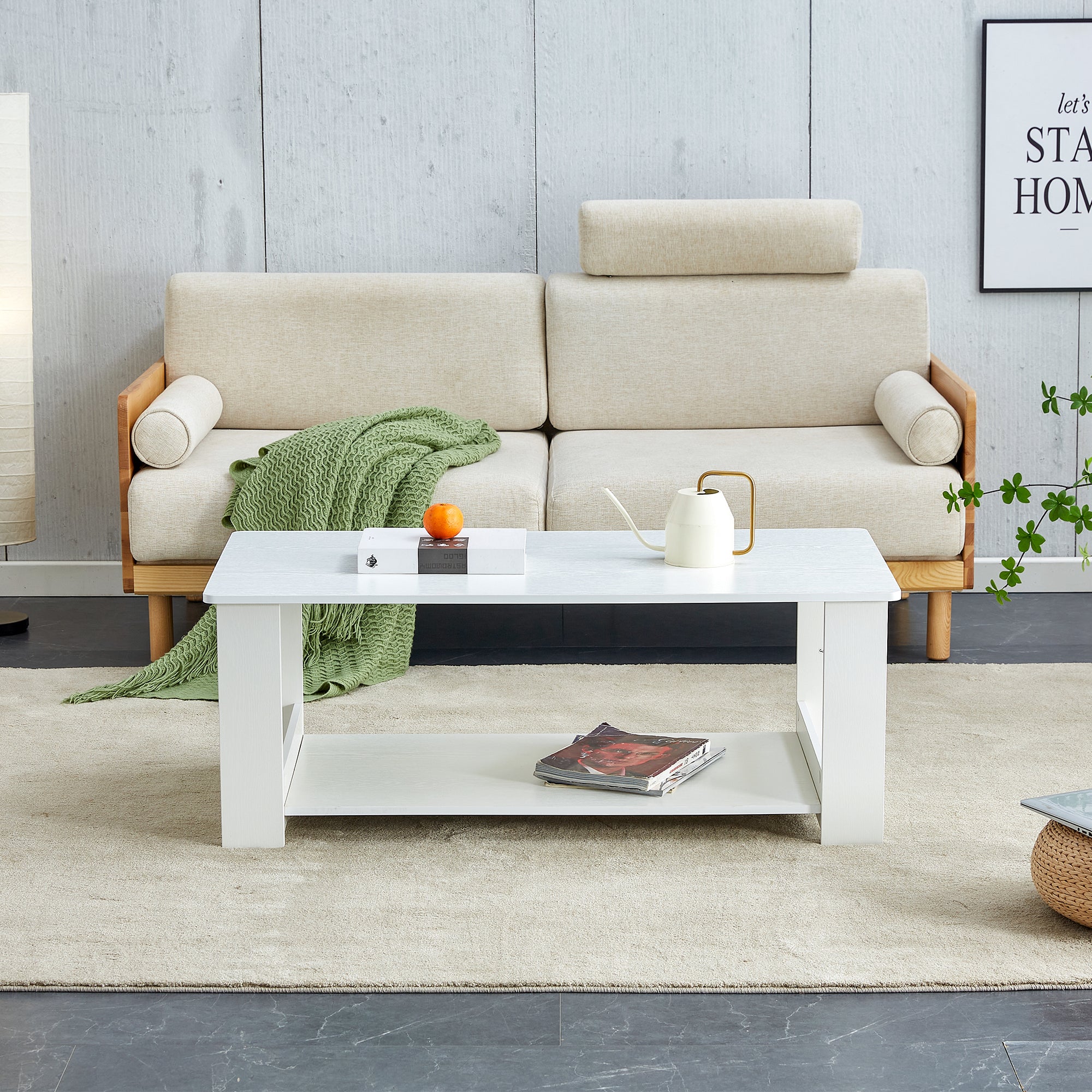 Modern White Coffee Table: Double Layer MDF