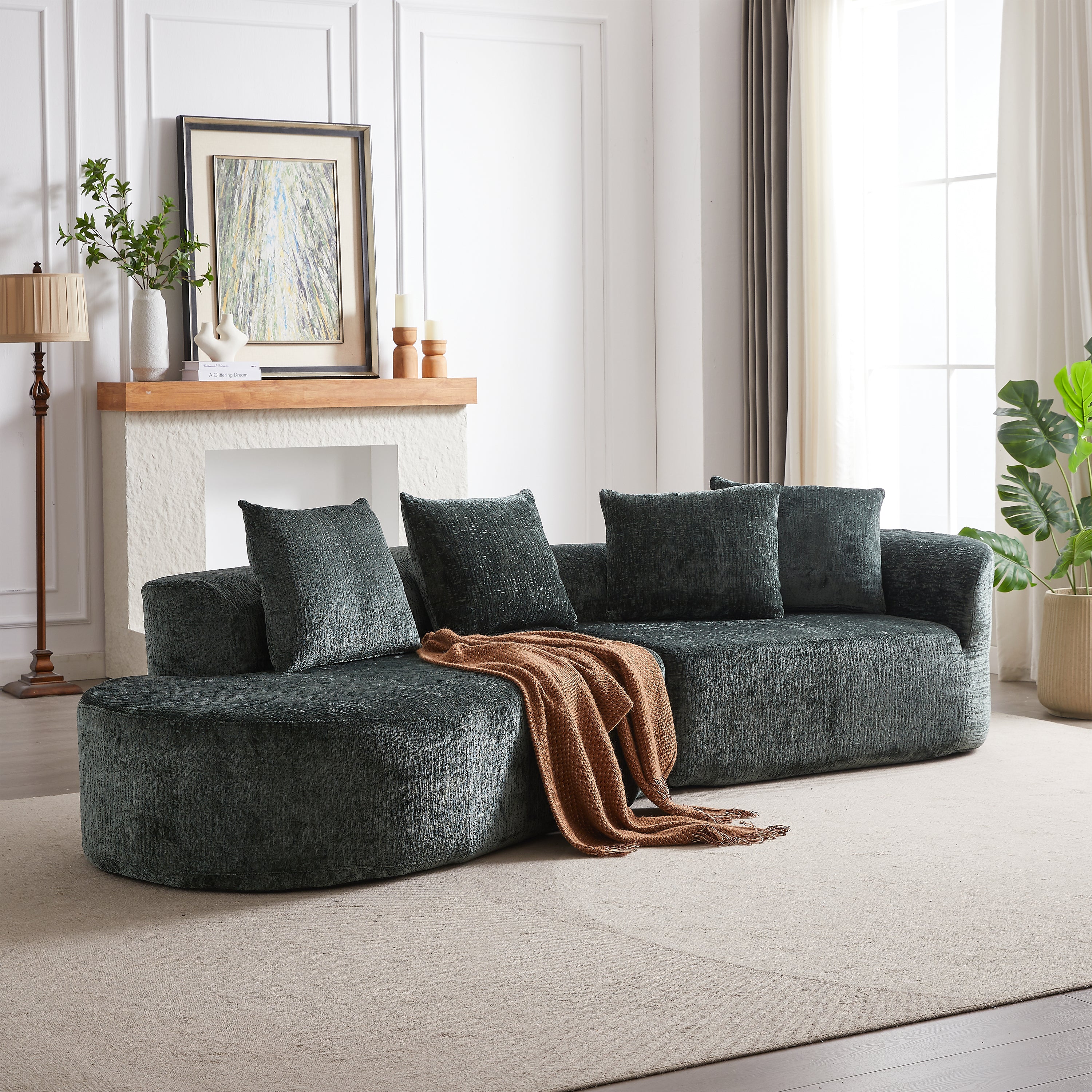 Oversized Sectional Sofa: 114" Chenille Couch
