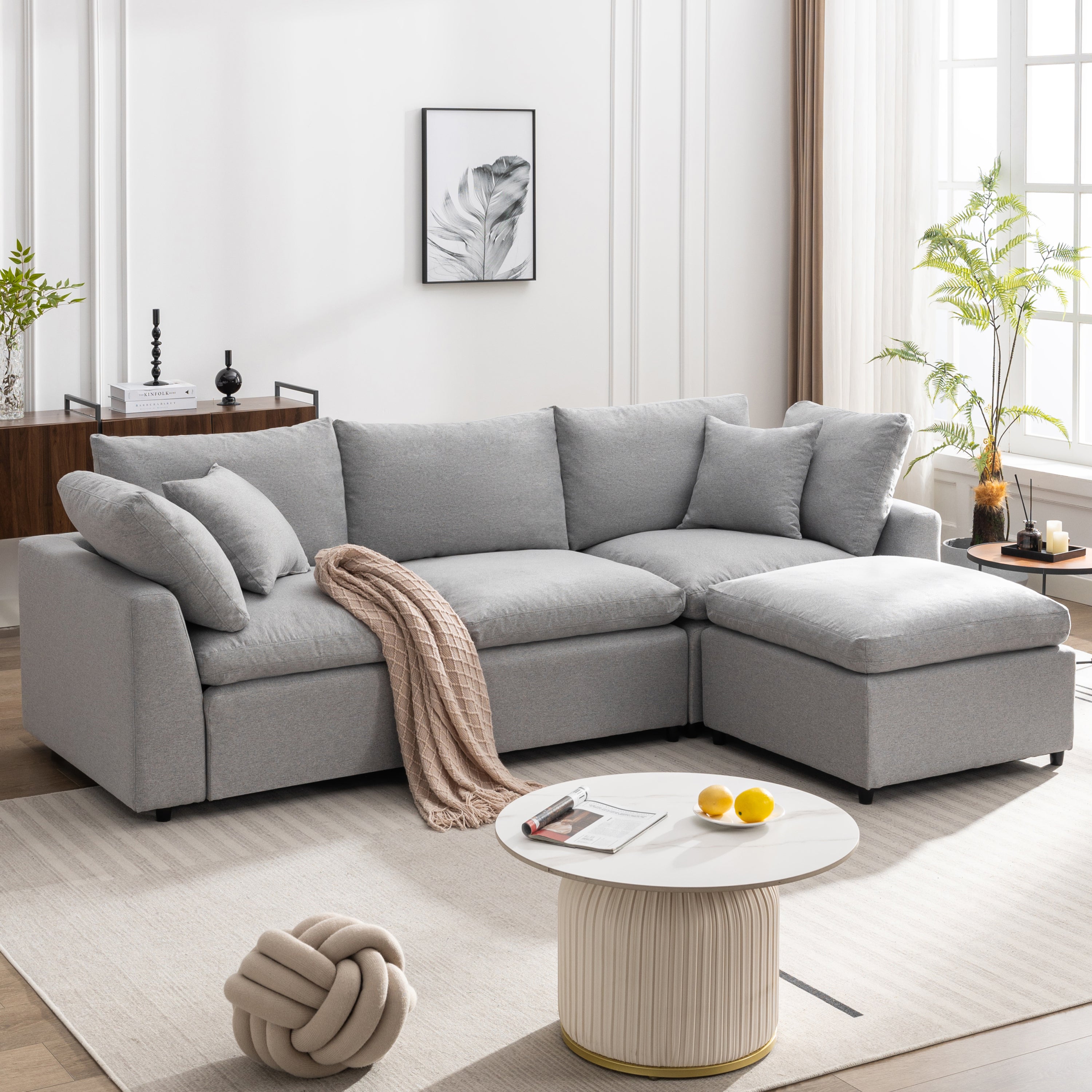 U-Style Down-Filled Convertible Sectional Sofa w/ Chaise