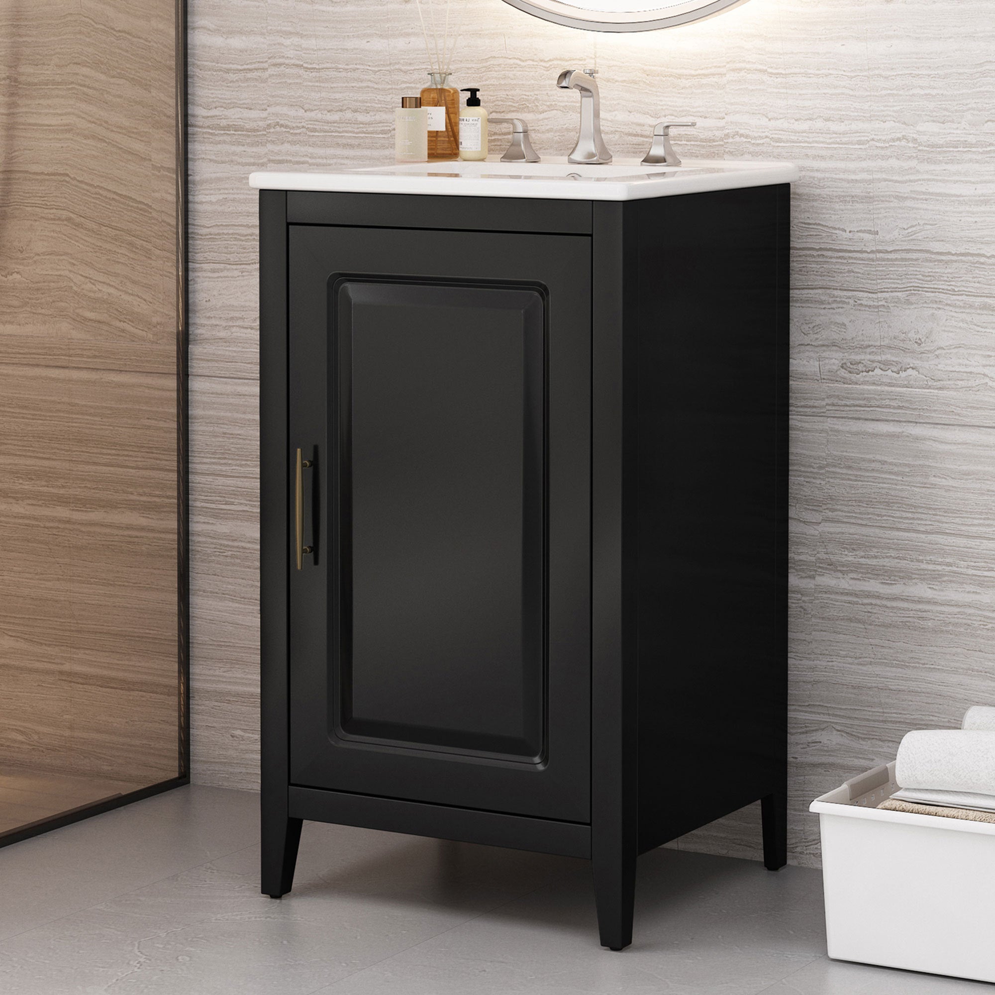 20.3" Black Bathroom Vanity: Sink, Drawer, Shelf