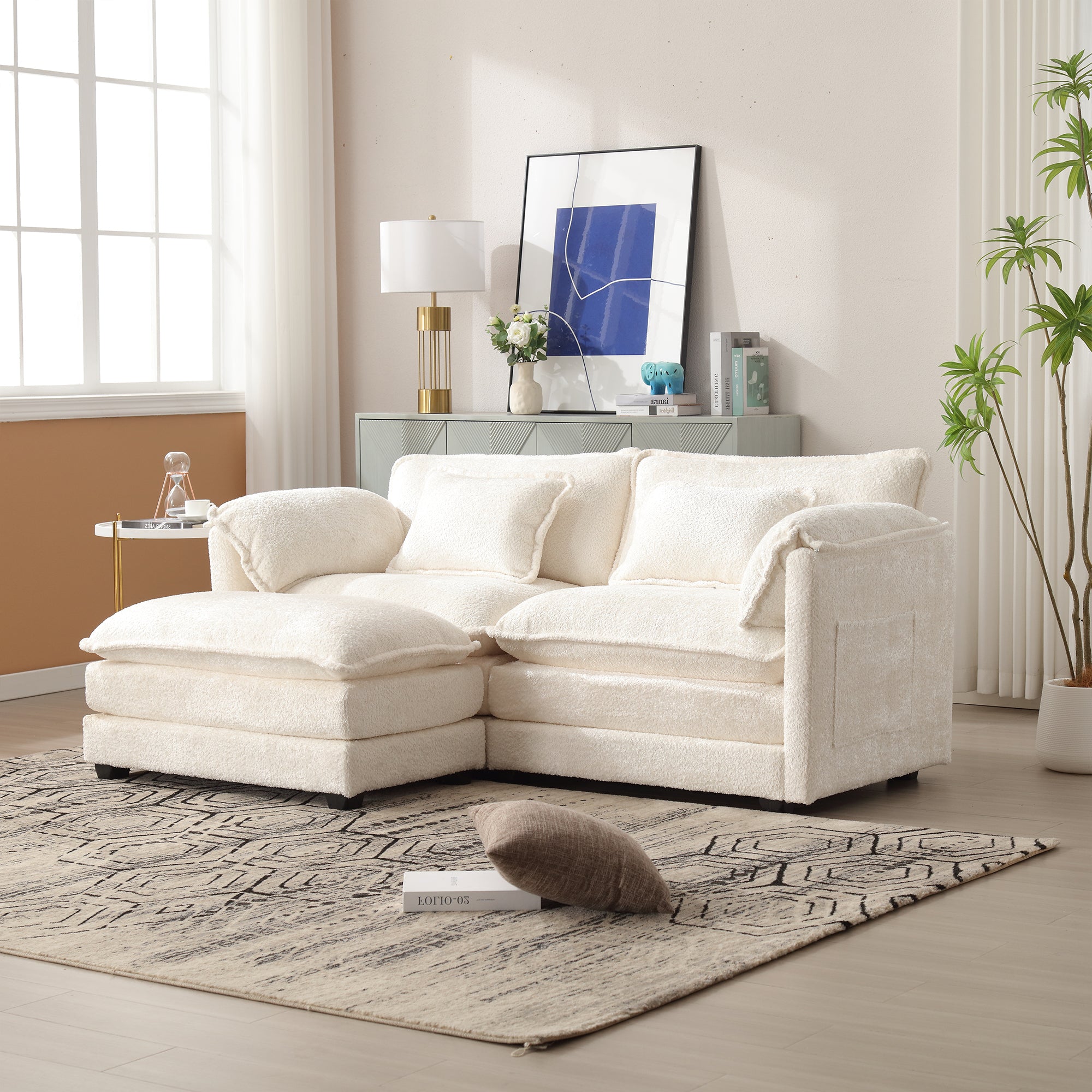 United We Win Oversized Chenille Sofa w/ Footstool