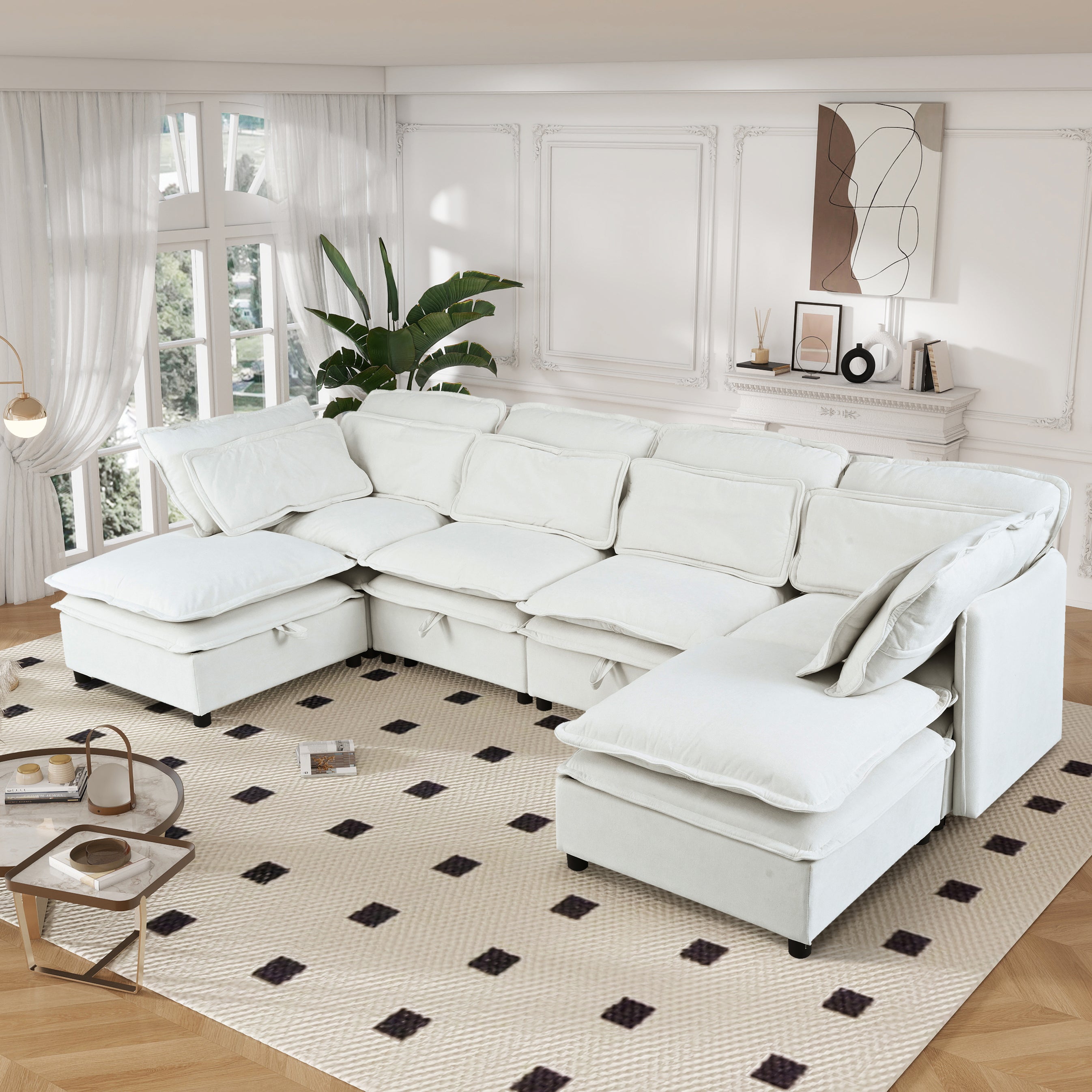 U-Style Modular Sofa: Large U-Shape, 6-Seater w/ Storage & Bed