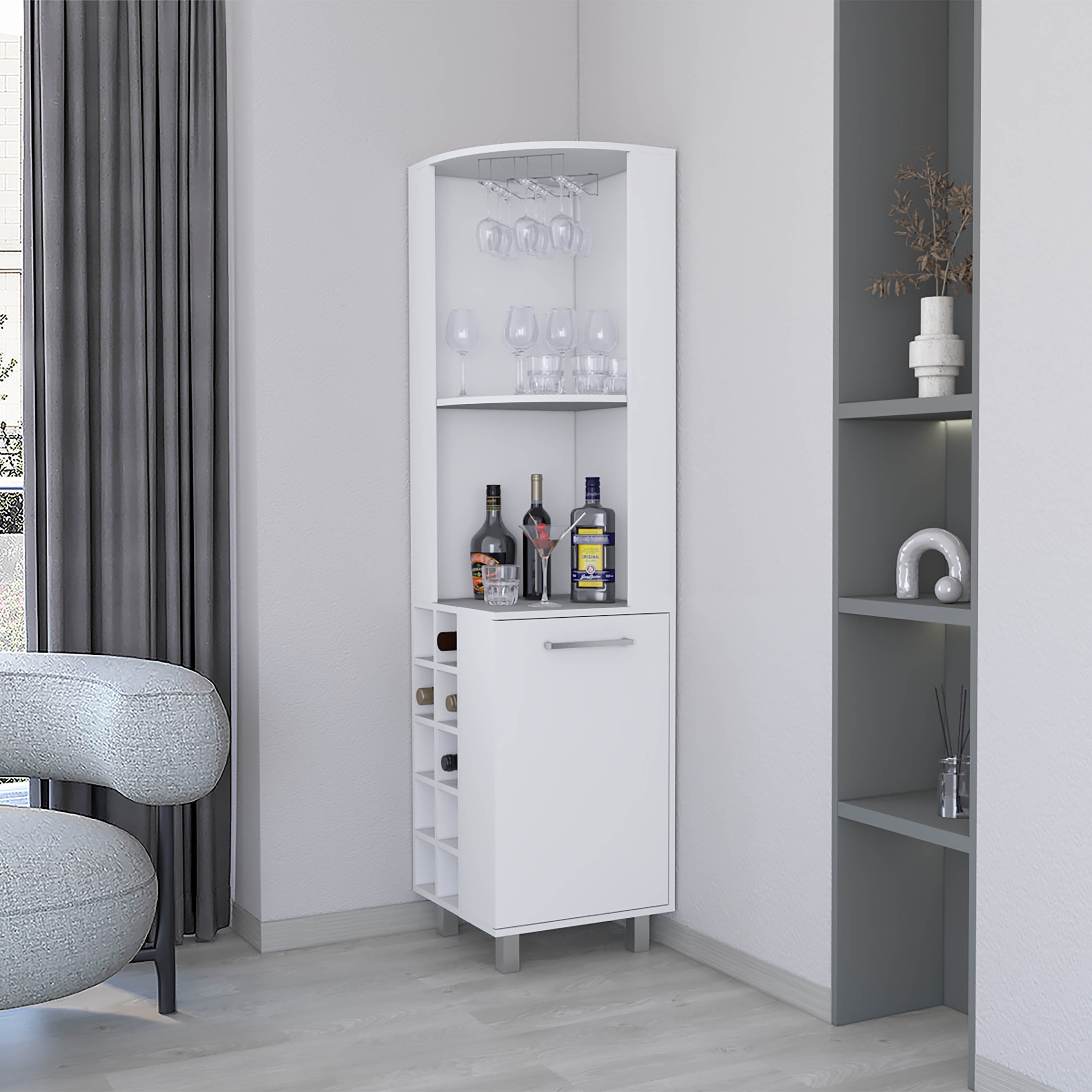 Leah Corner Bar Cabinet: Ample Storage & Wine Rack