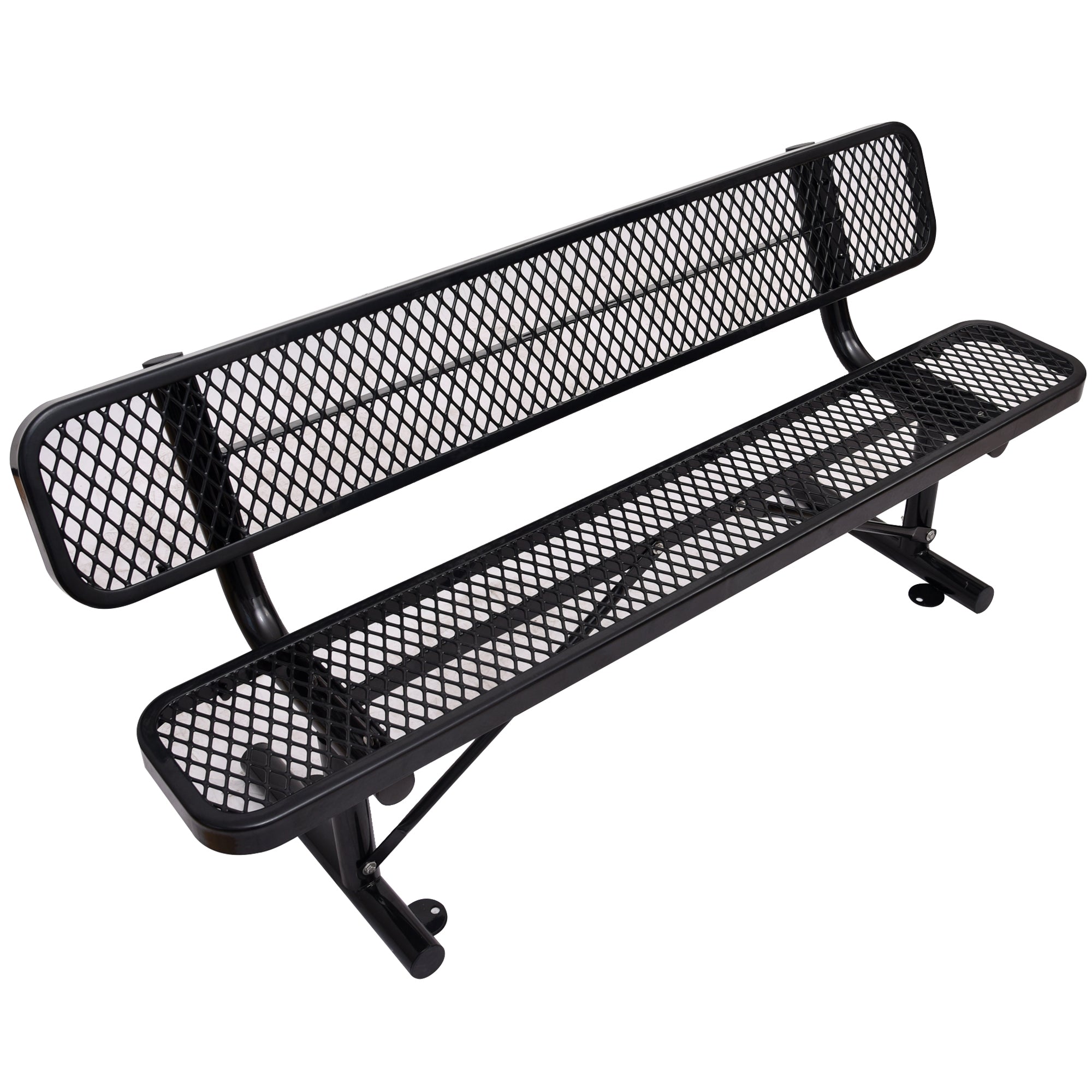 Black Steel Outdoor Bench w/ Backrest (6ft)