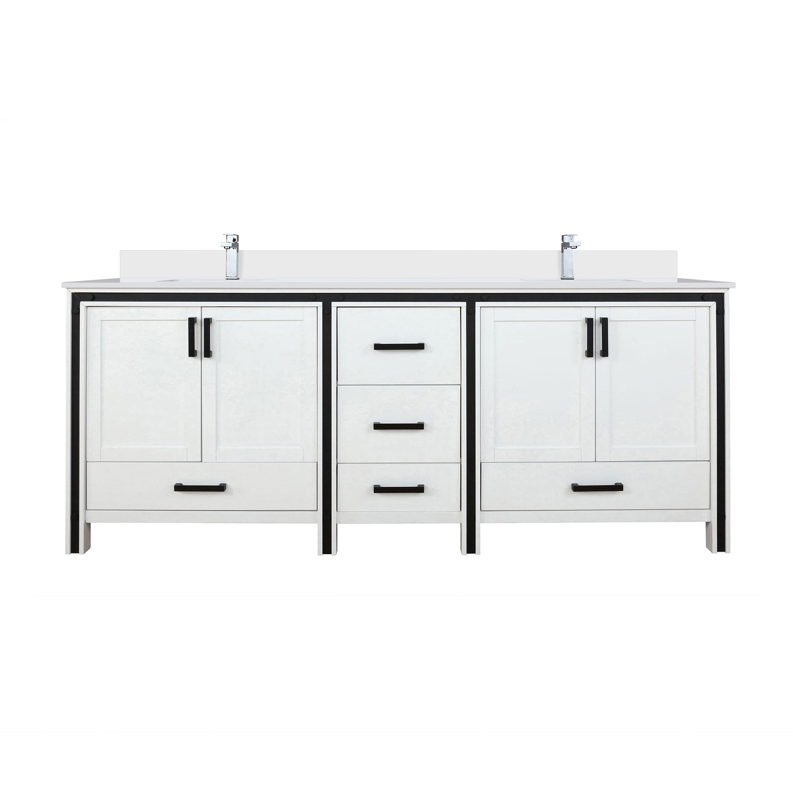 84" White Double Bath Vanity w/Quartz Top & Faucet