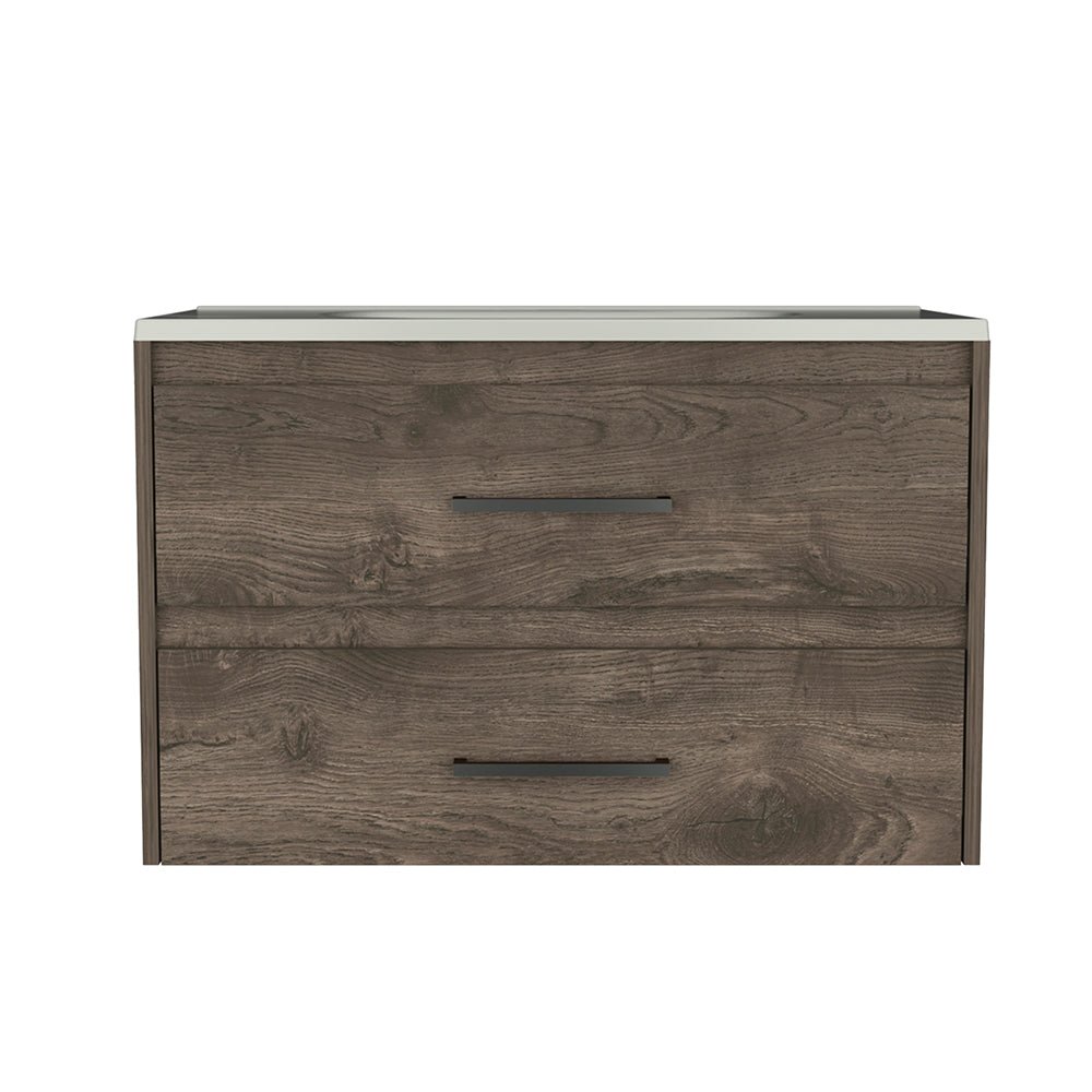 Alma Wall-Mounted Bathroom Vanity: Dark Brown/White