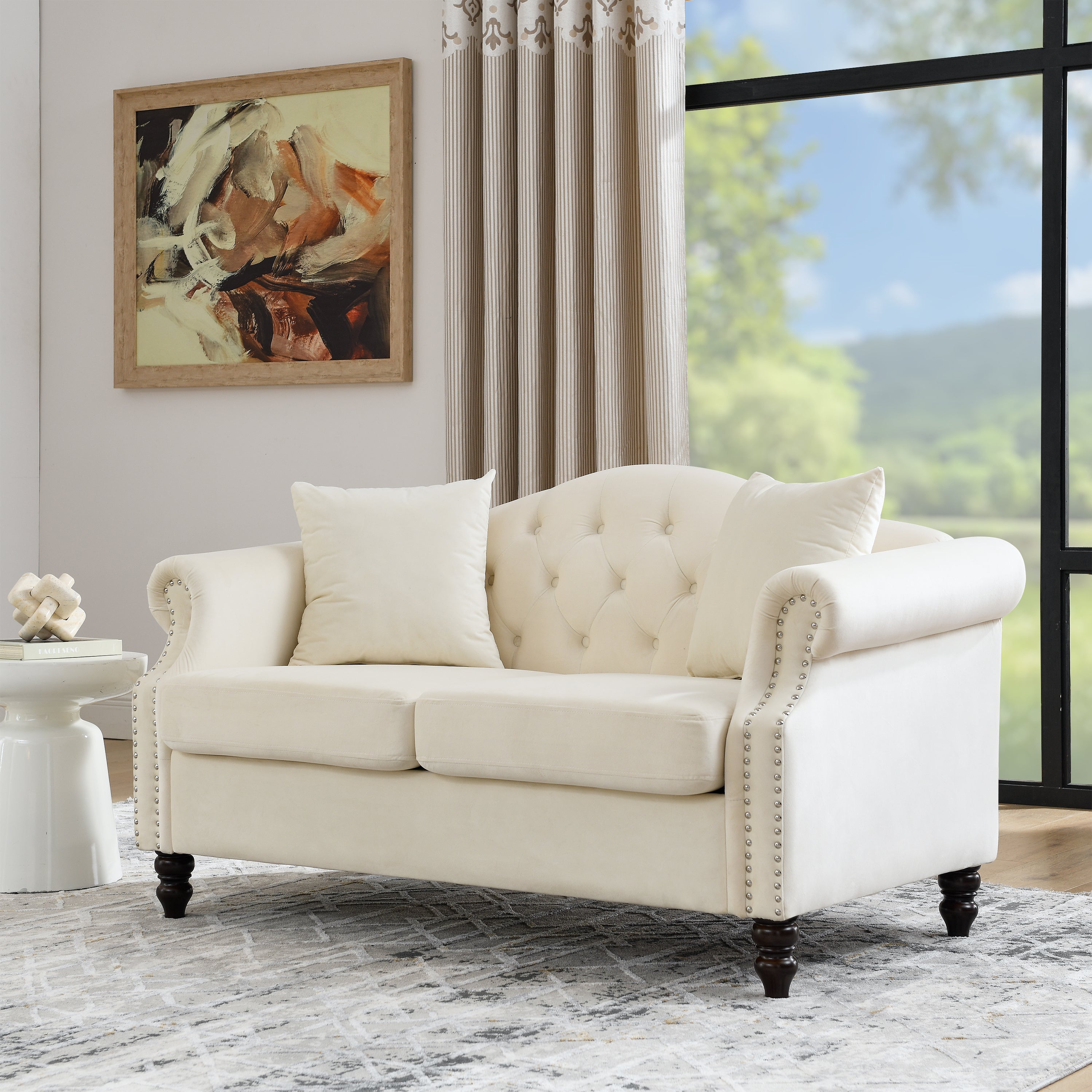 Grey Velvet Chesterfield Sofa: 2 Seater Tufted Couch