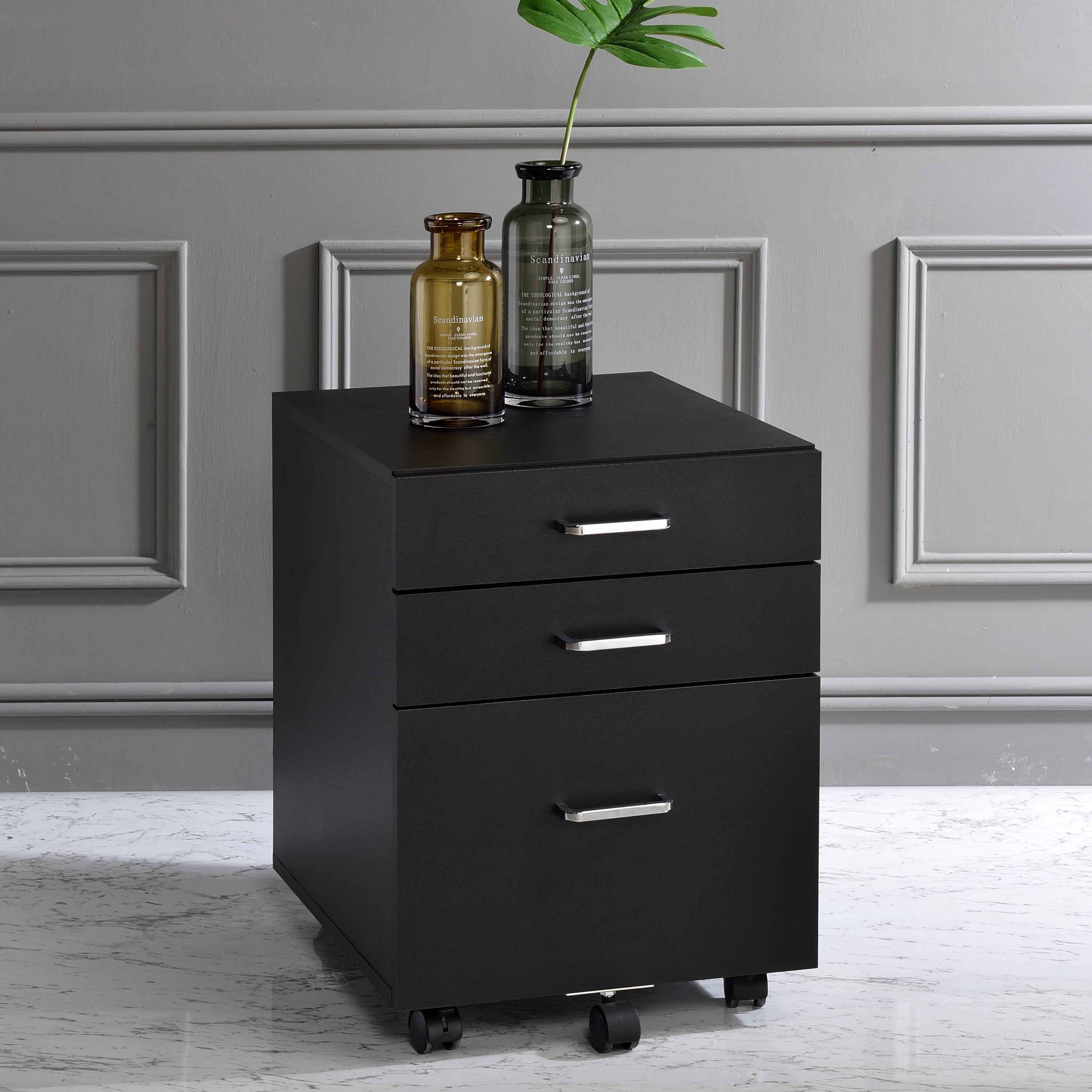 Black Chrome 3-Drawer File Cabinet