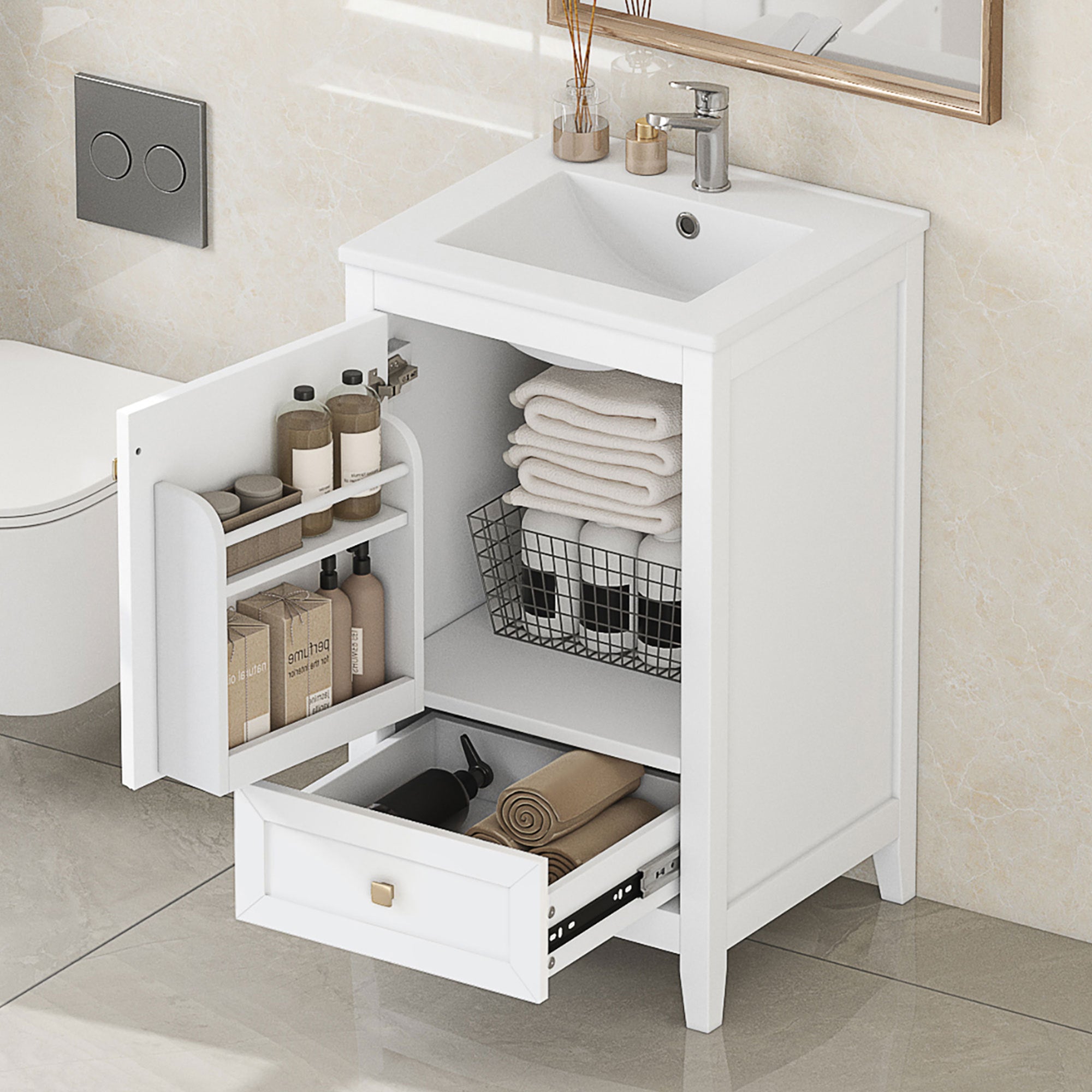 White 20" Bathroom Vanity with Sink & Storage