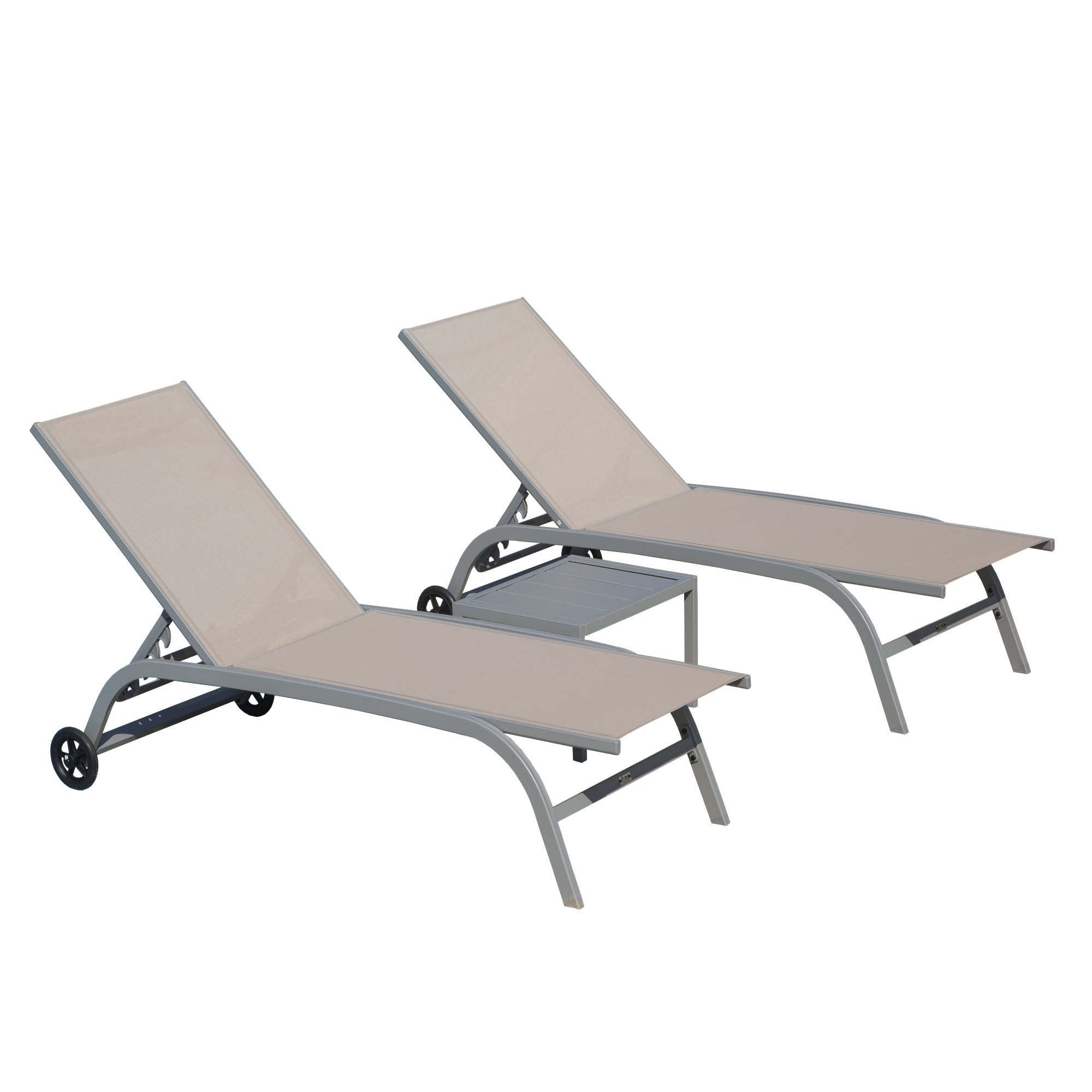 Outdoor Chaise Lounge Set w/Wheels & Table