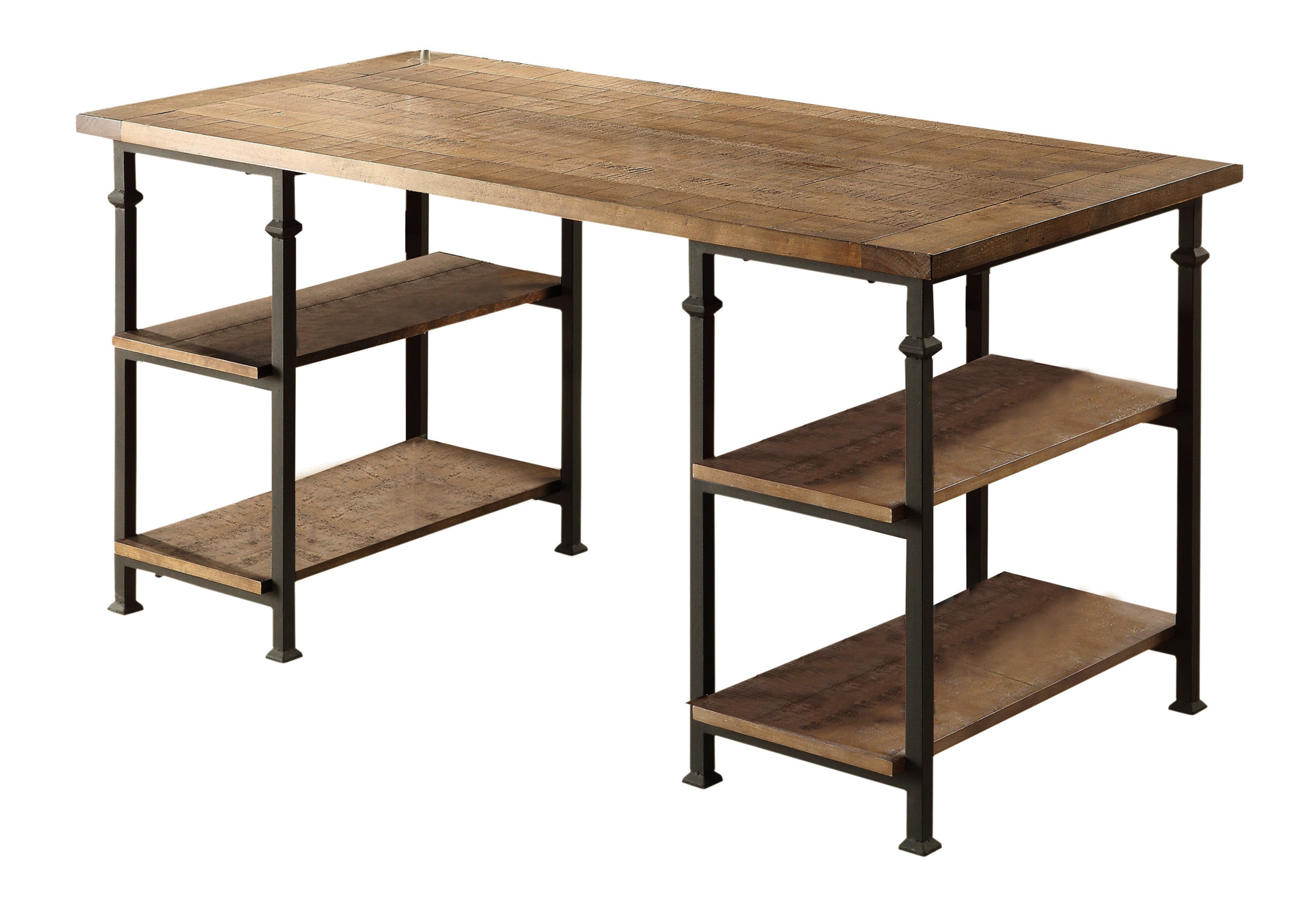 Vintage Industrial Writing Desk w/ Shelves, Poplar Wood & Metal