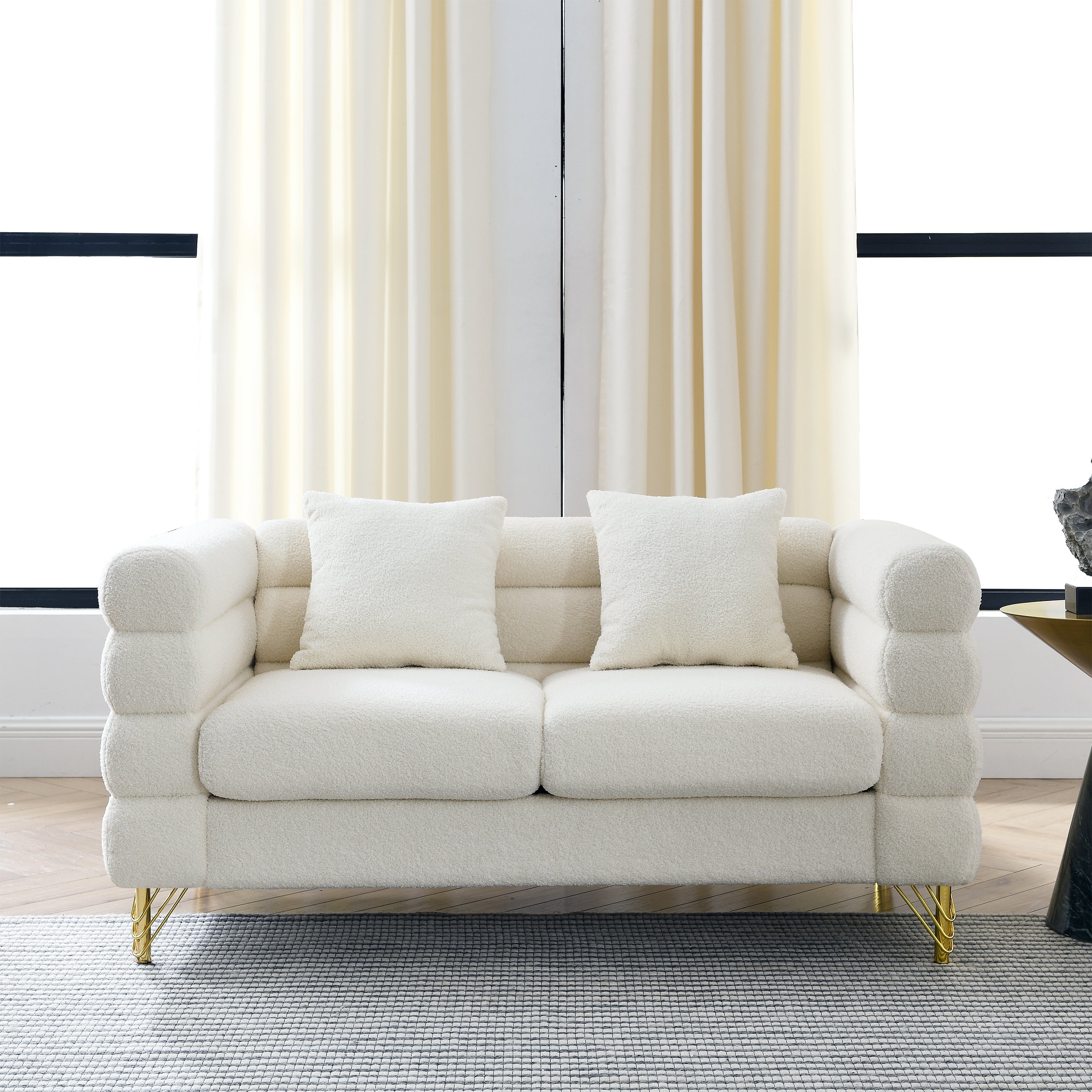 Oversized 60" White Sectional Sofa w/ Pillows