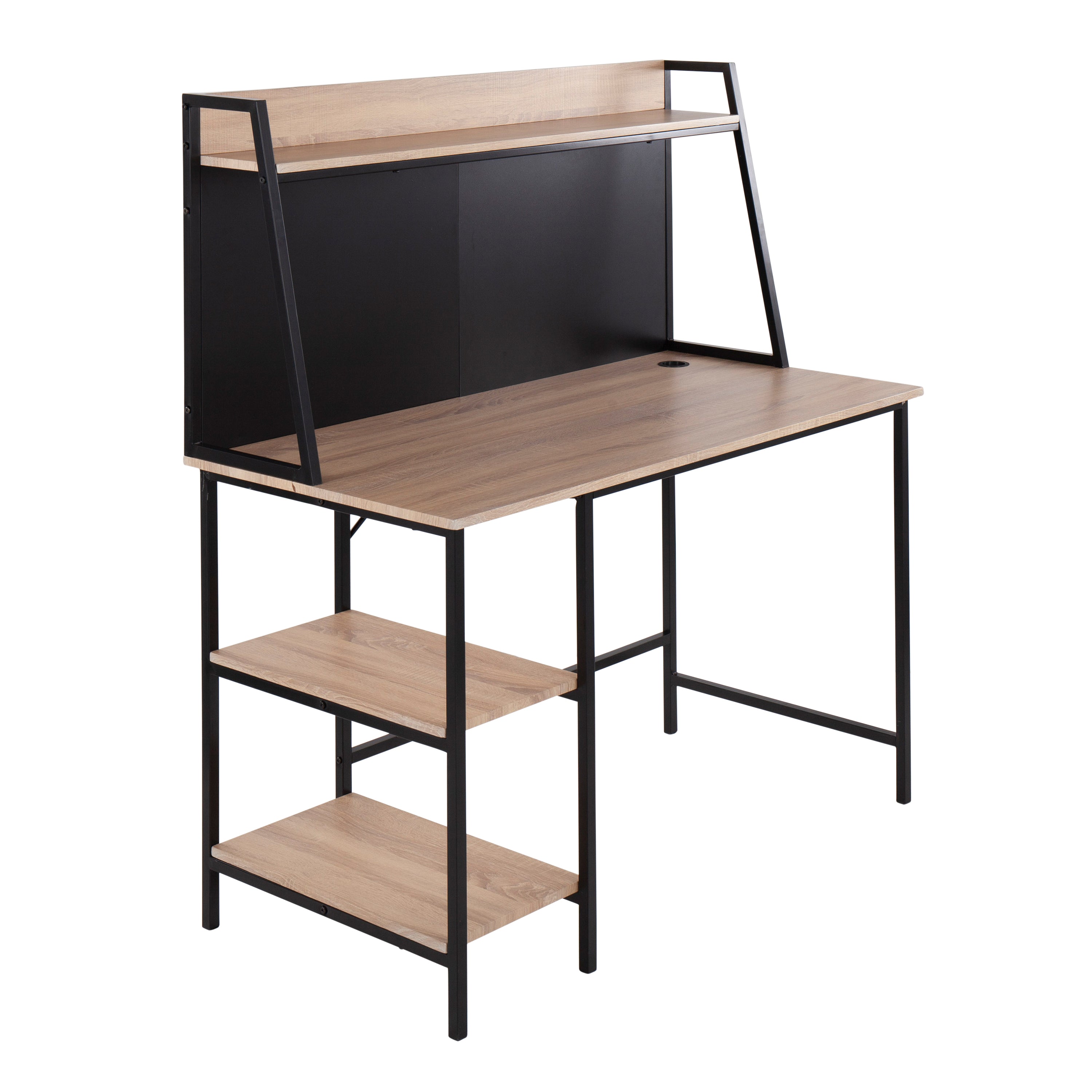 Geo Shelf Desk: Black Steel & Natural Wood | LumiSource