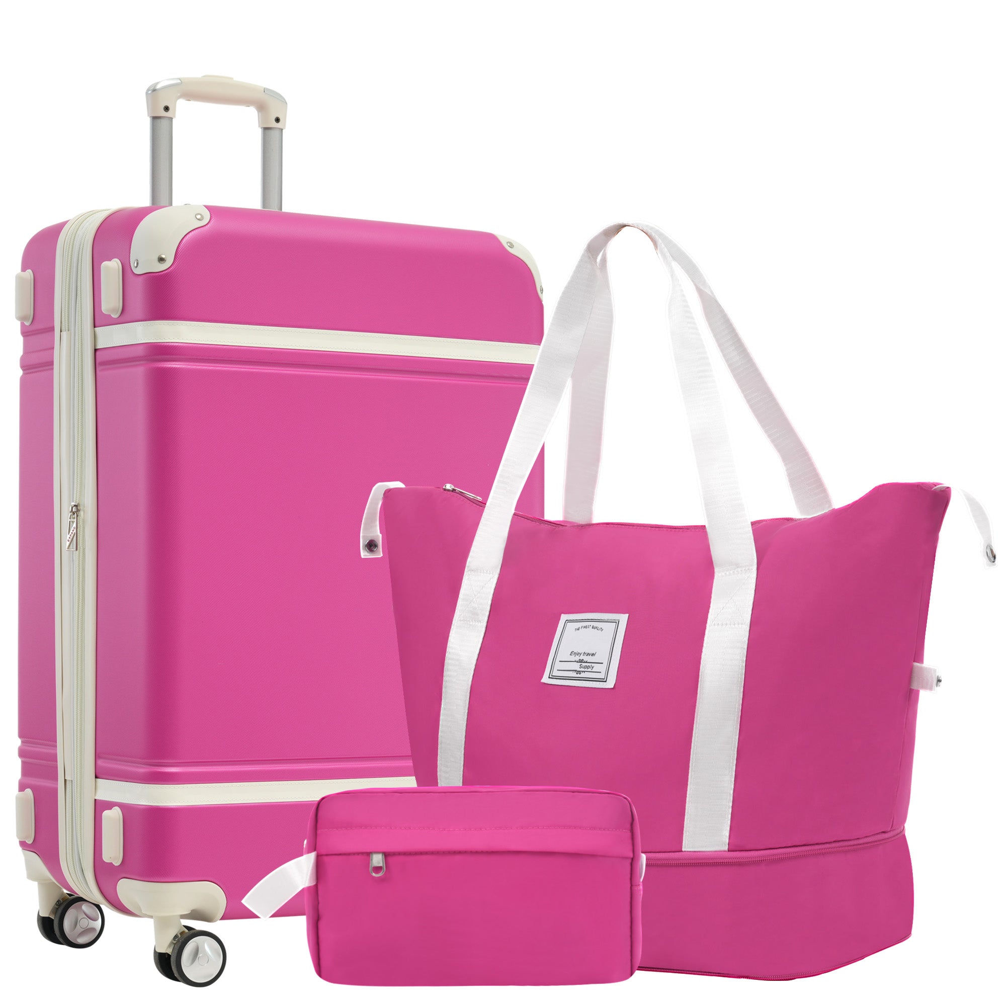 Lightweight Pink Hardshell Luggage Set with TSA Lock