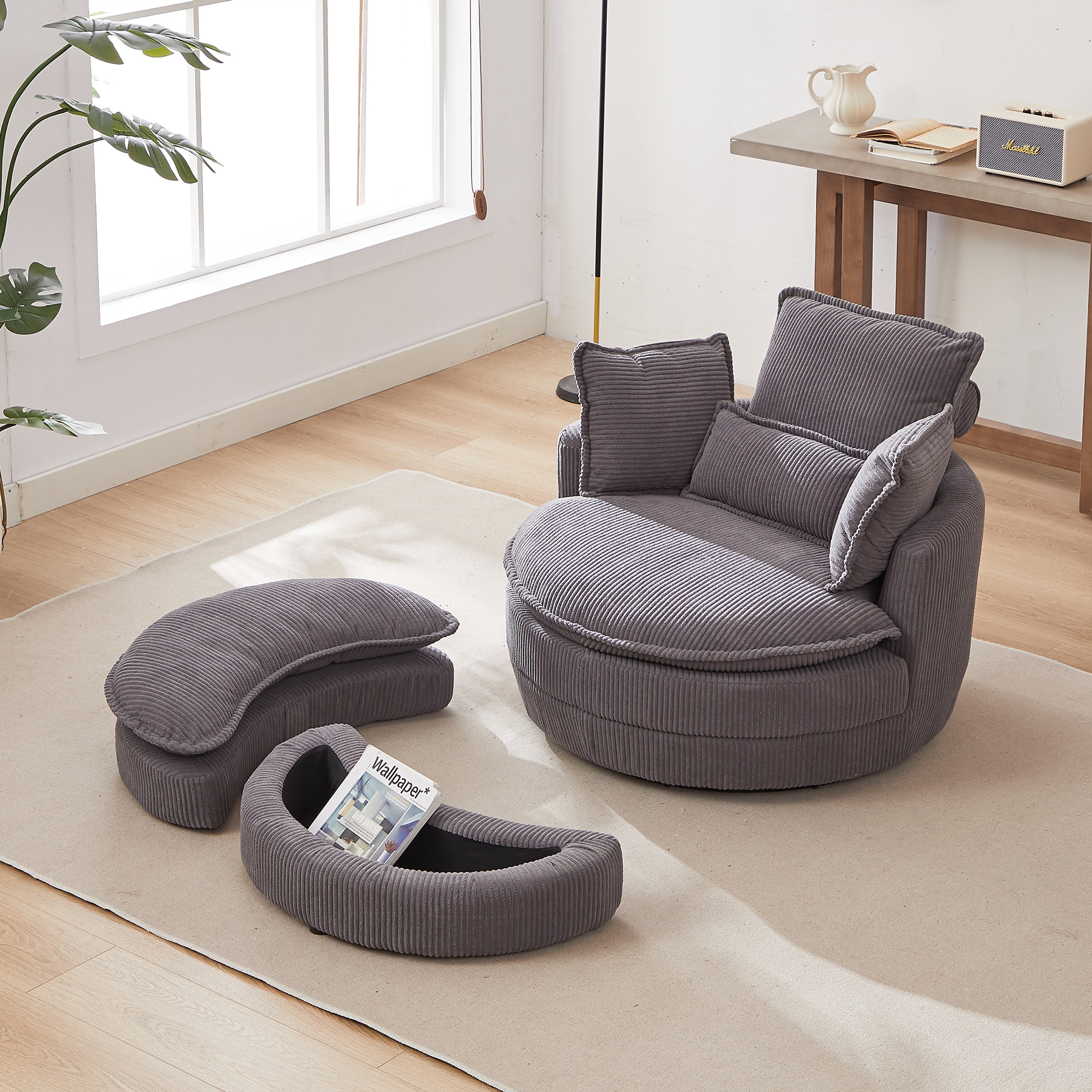 Oversized Swivel Chair & Ottoman: Corduroy