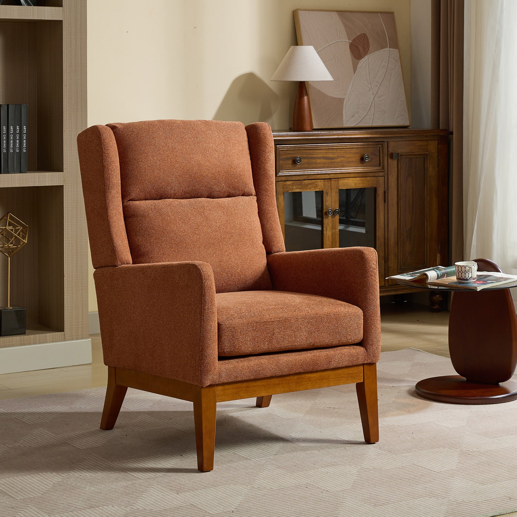 Modern Accent Chair, High Back Reading Chair, Orange