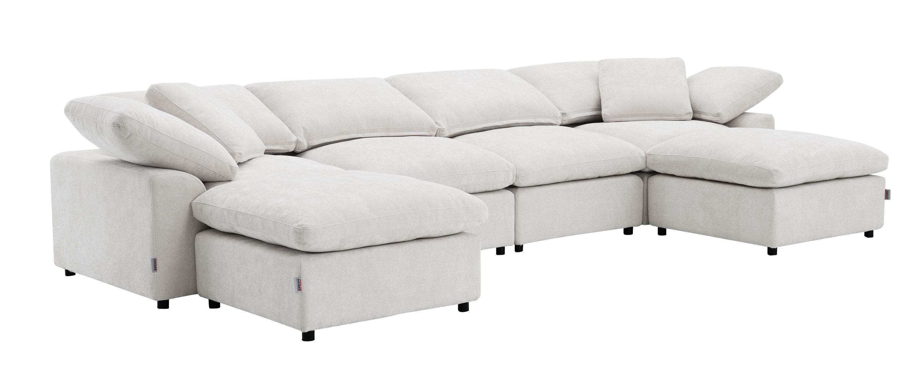 Naveen Ivory Linen Sectional Sofa w/Ottoman