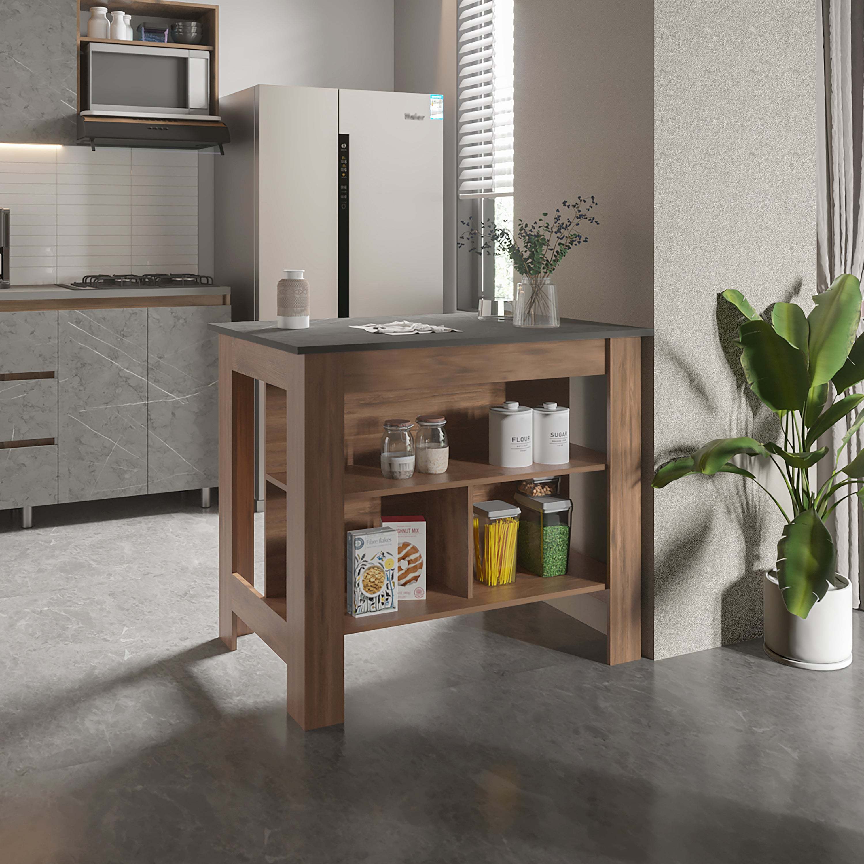 Rockaway 3-Shelf Kitchen Island: Dark Brown/Onyx