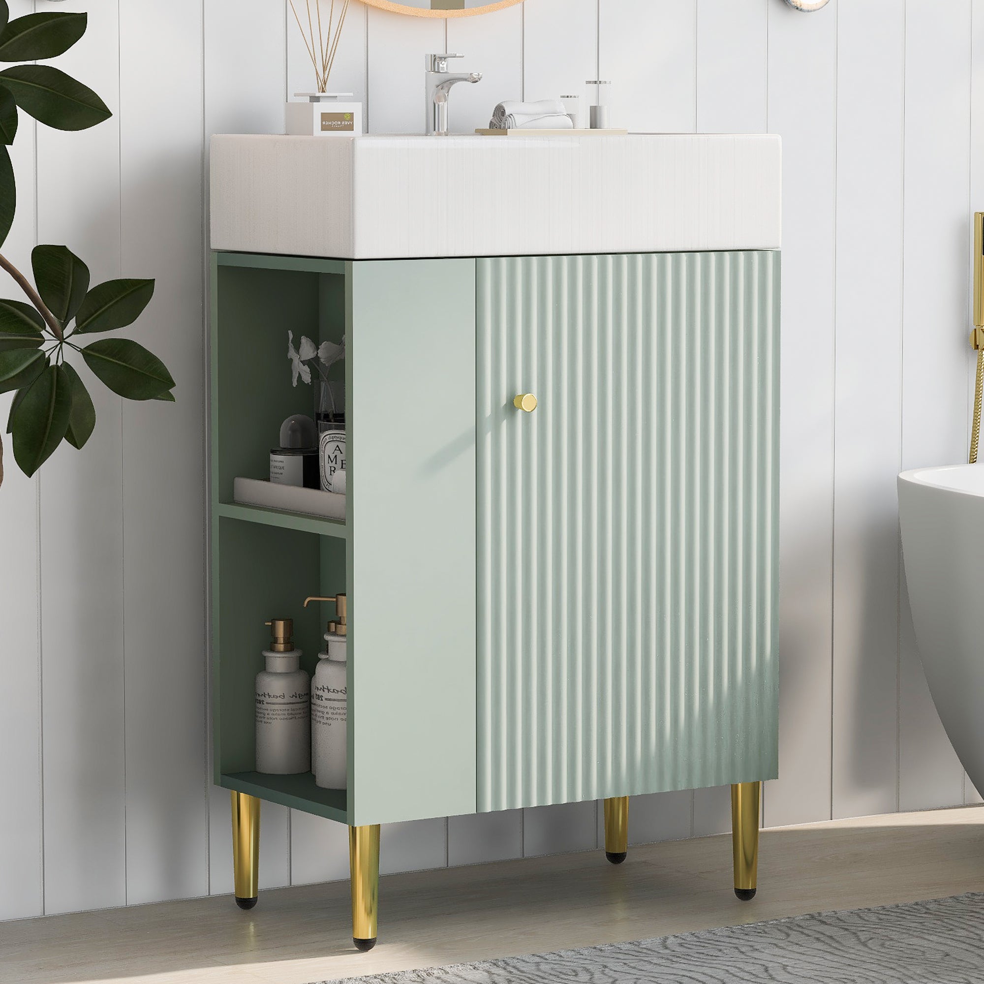 21.6" Green Bathroom Vanity w/ Sink & Storage