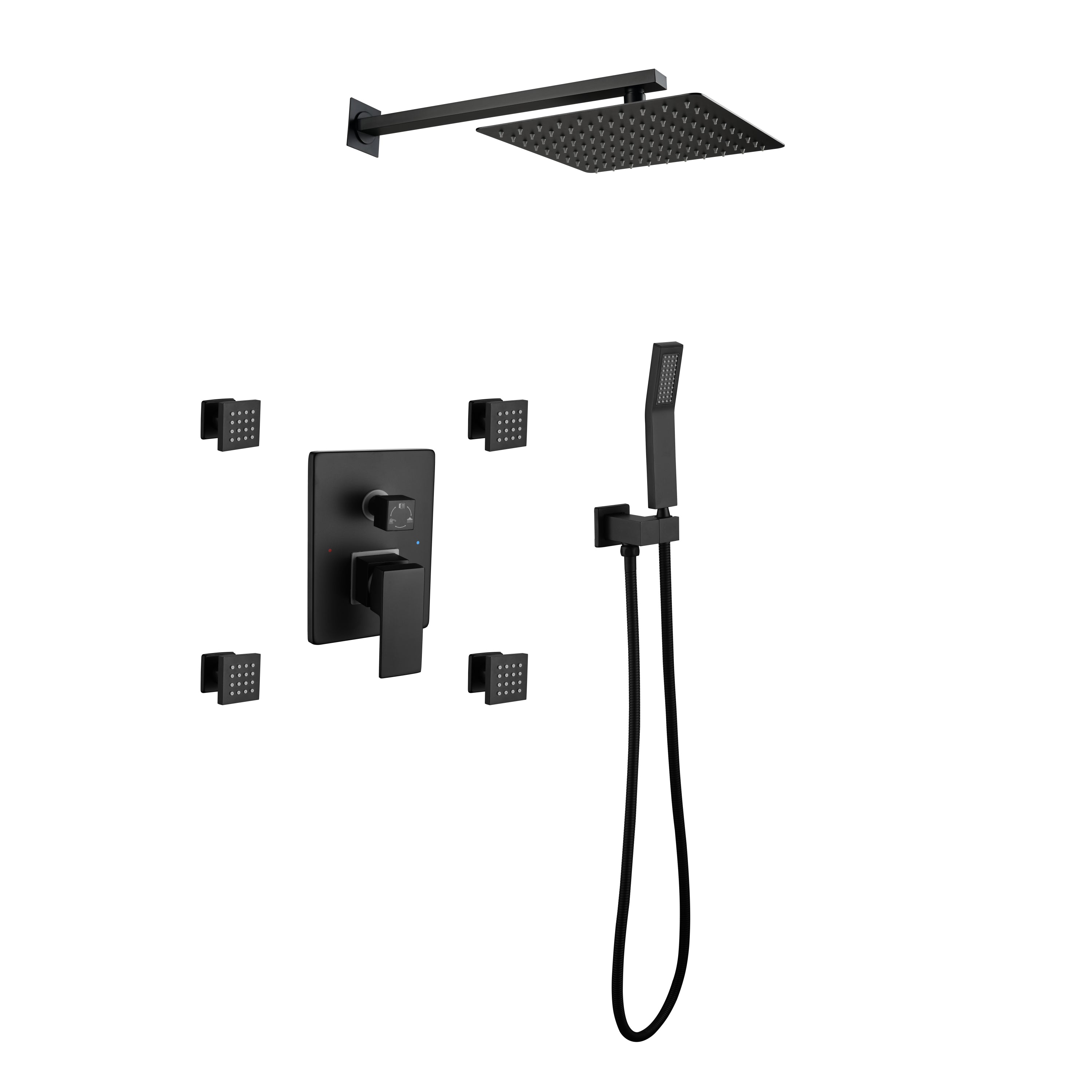 Luxury 10" Matte Black Shower System w/ Body Jets