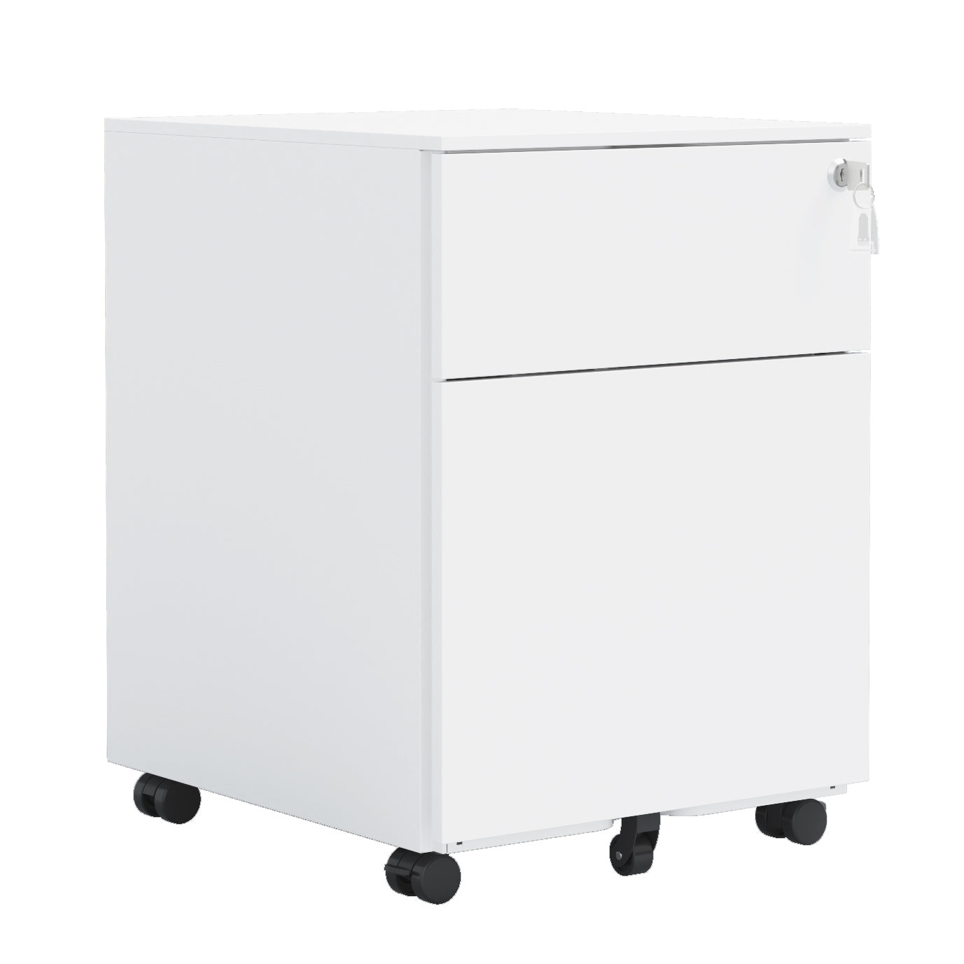 White Mobile File Cabinet w/ Lock - Steel, 2 Drawers