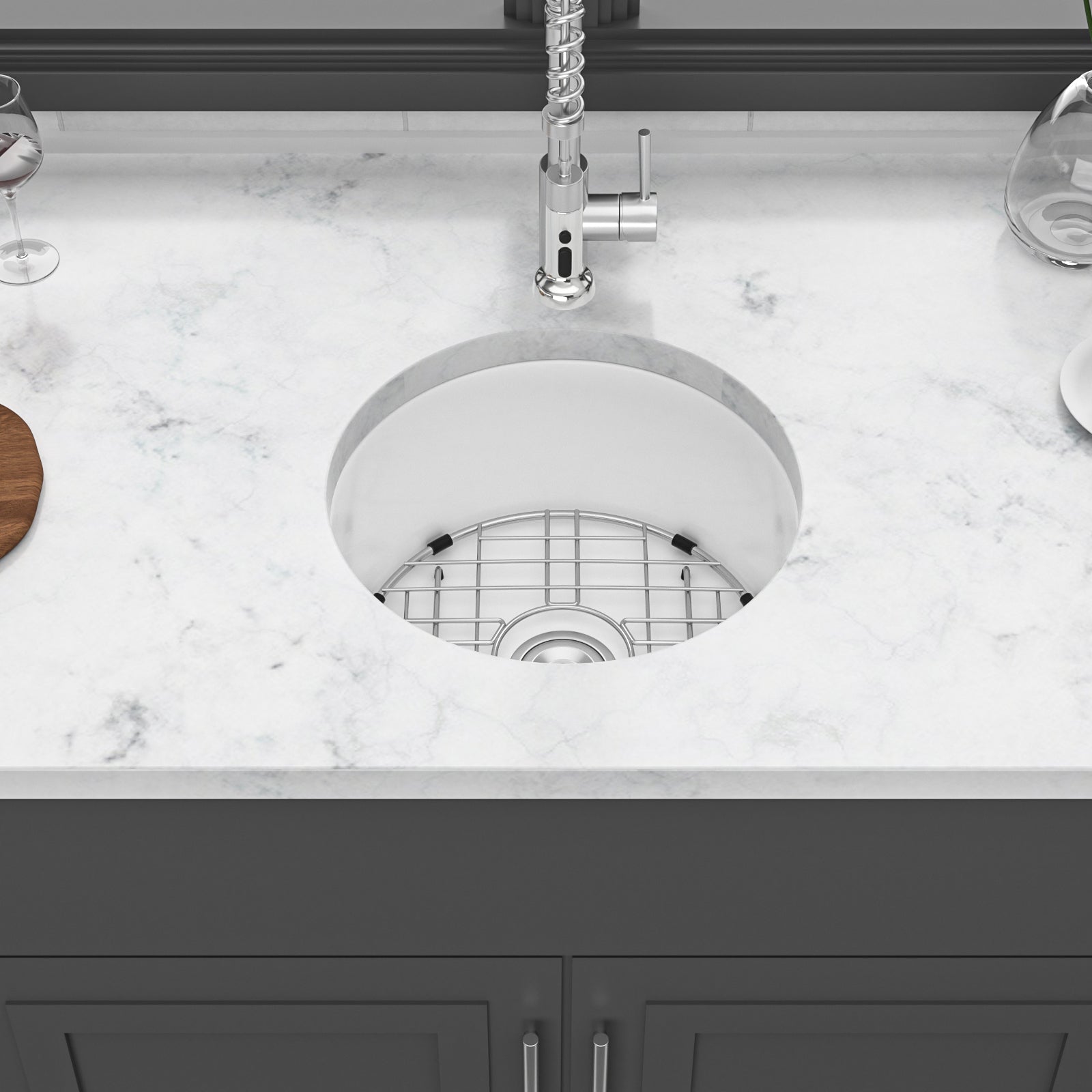 18" Ceramic Kitchen Sink w/Drain & Grid