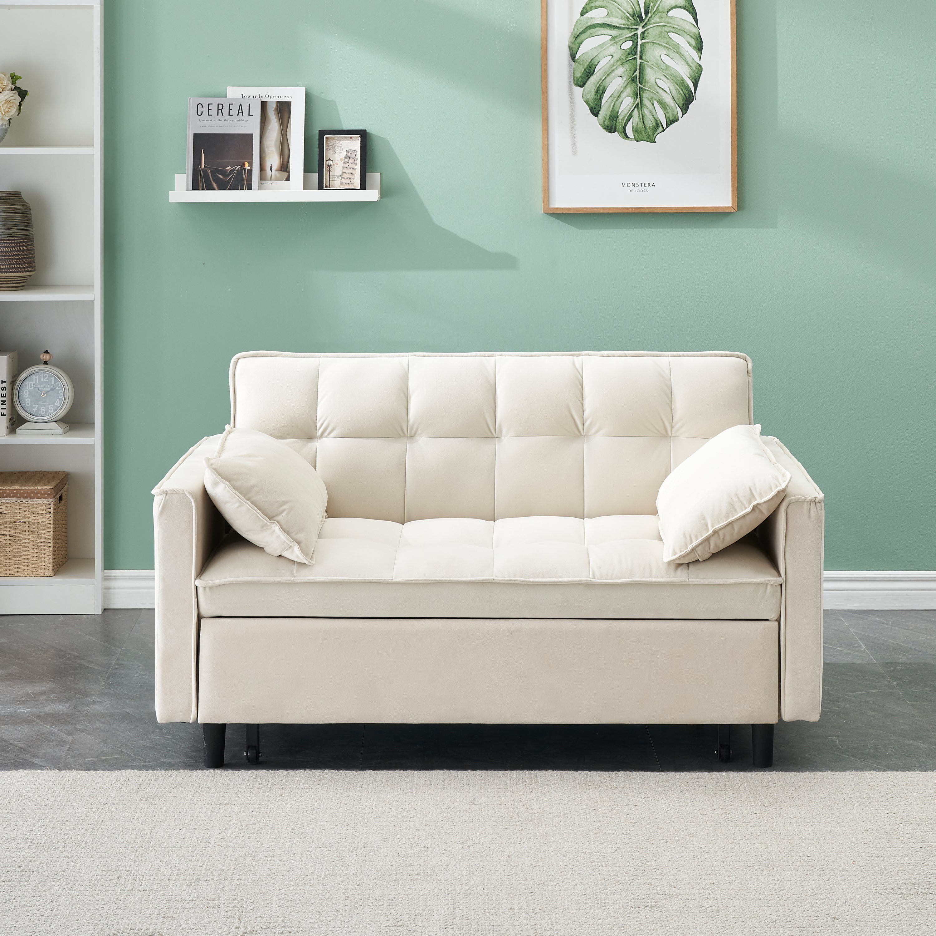 3-in-1 Velvet Sofa Bed: Pull-Out & Storage
