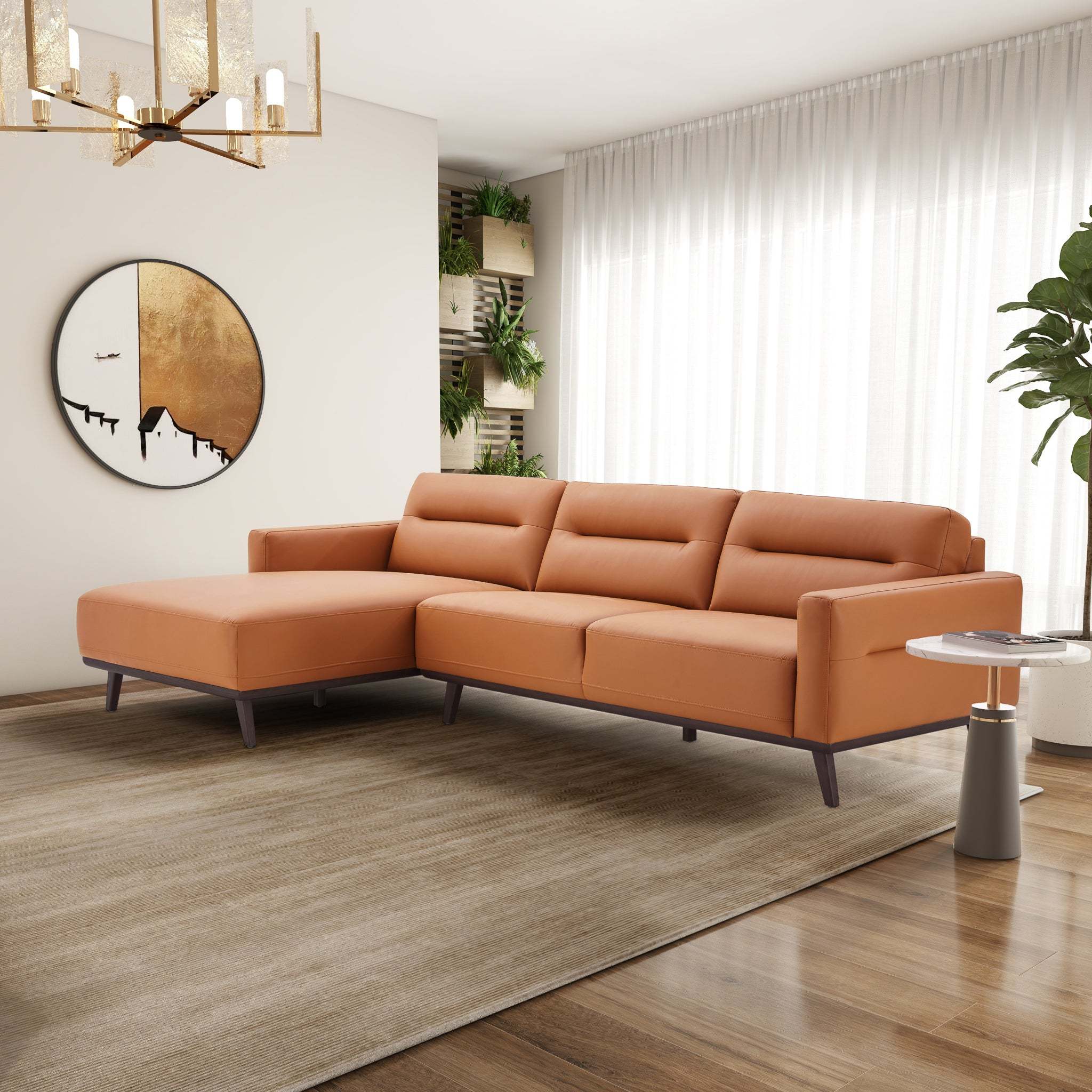 Ella Cognac Leather Left Sectional Couch