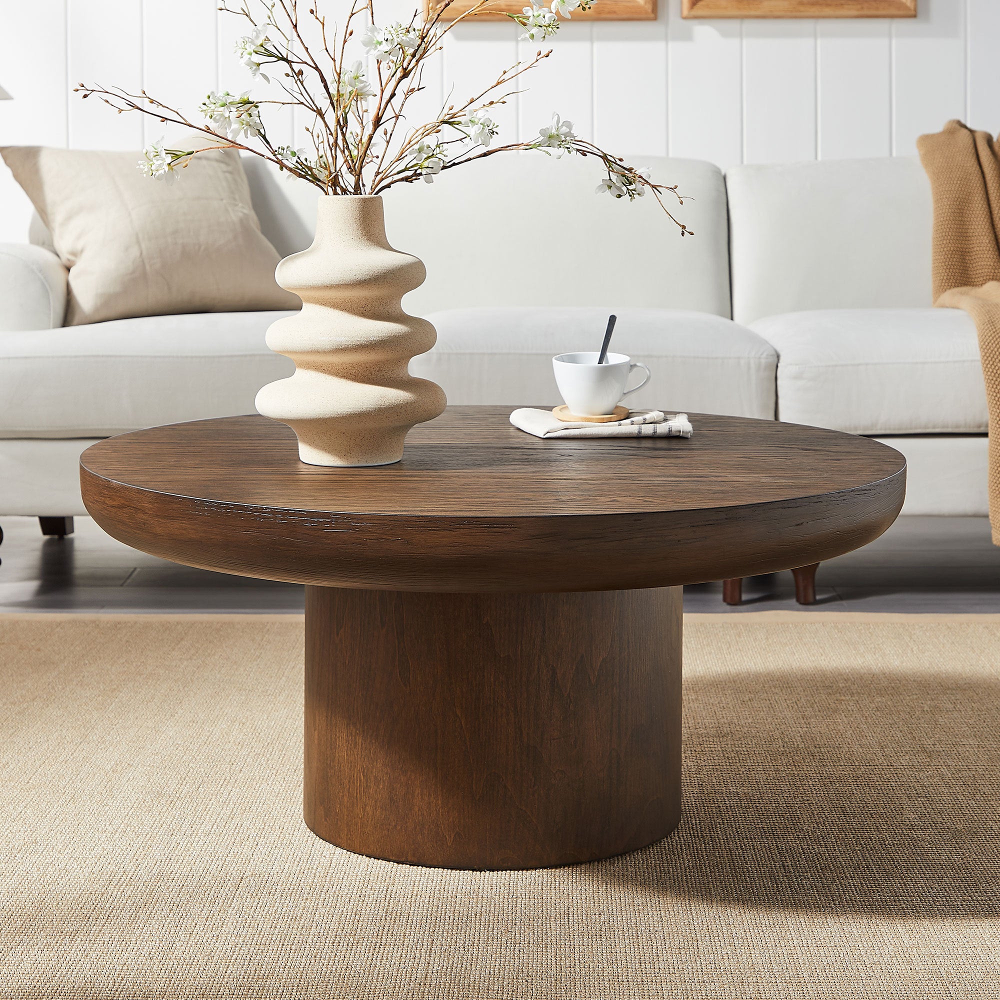 35.98" Round Coffee Table: Wood Veneer Top