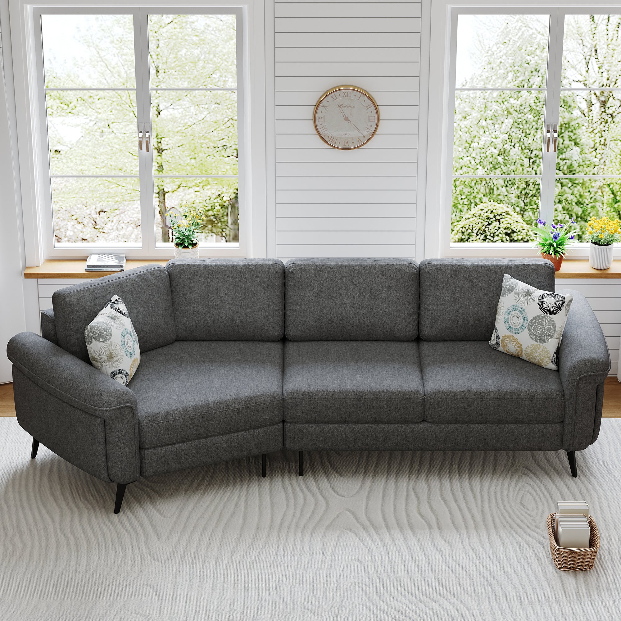 Curved Sofa: 111" Upholstered 3-Seater