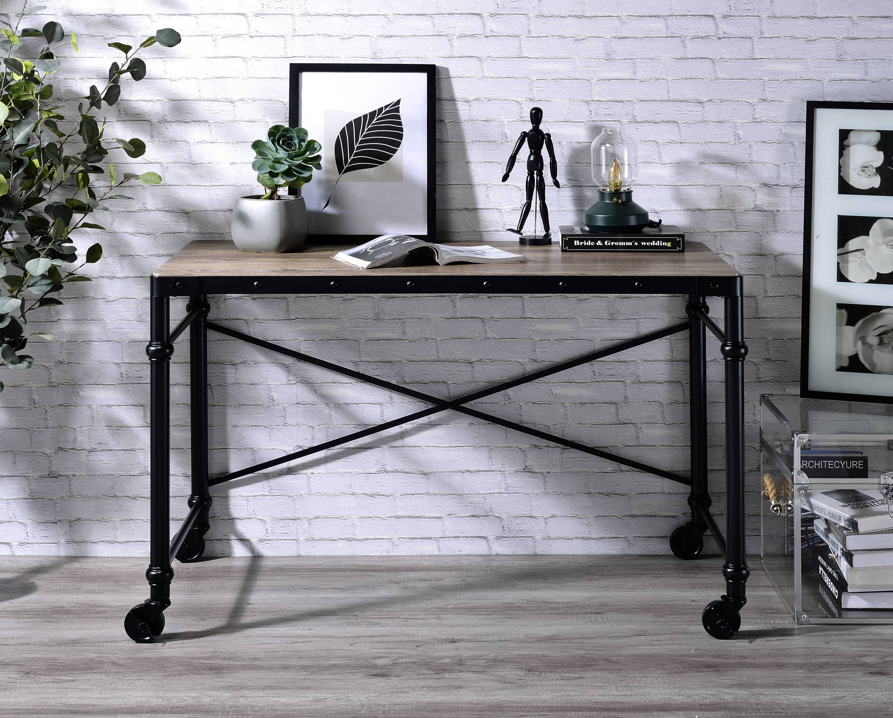 Oklarth Rustic Oak & Black Writing Desk