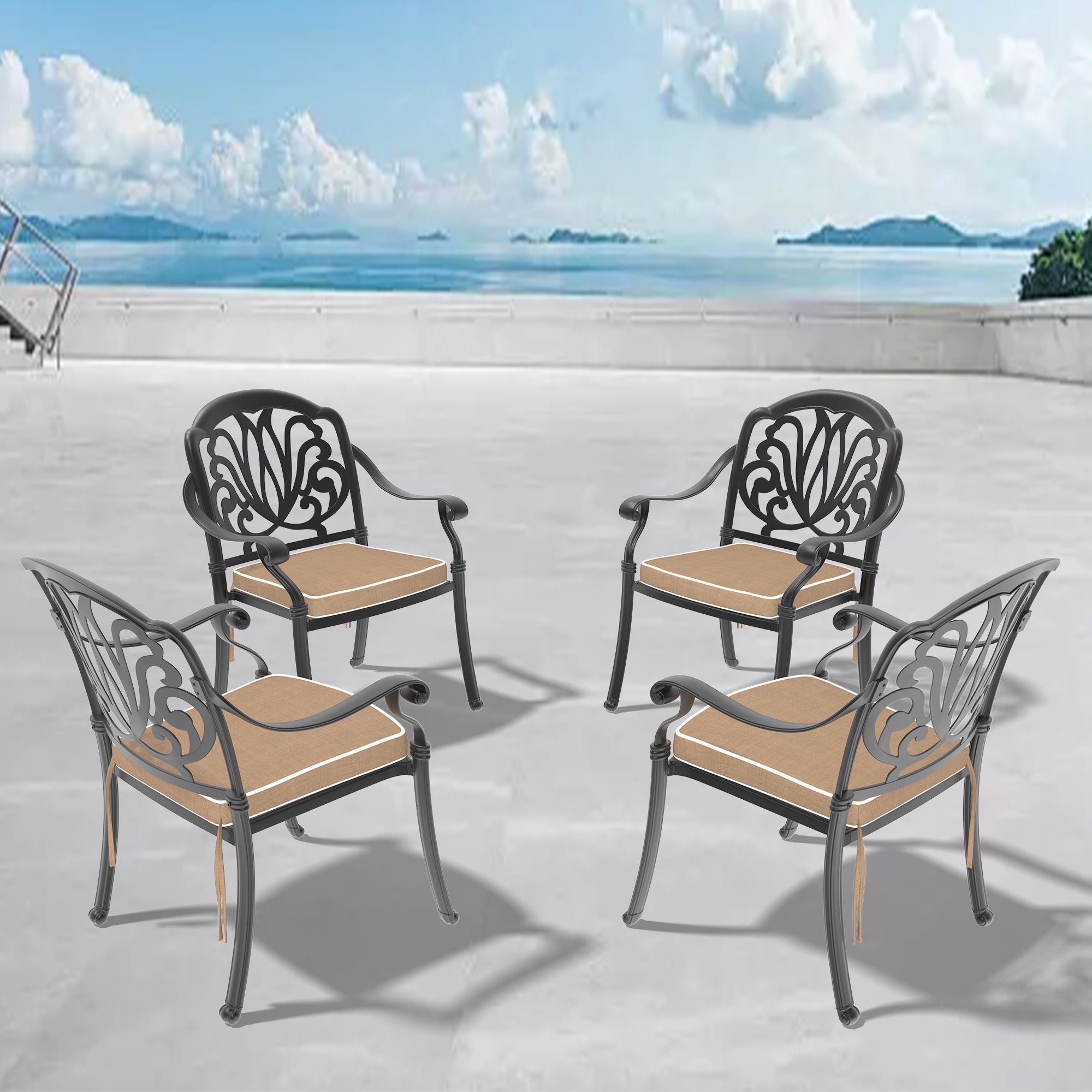 Patio Dining Chairs: 4-Piece Cast Aluminum Set