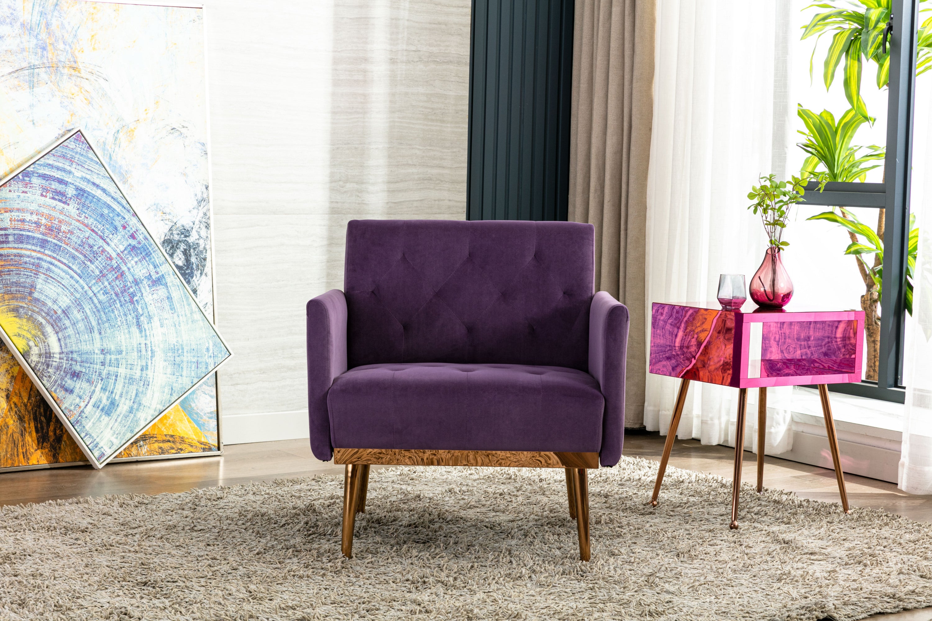 Accent Chair: Rose Gold Legs, Single Sofa