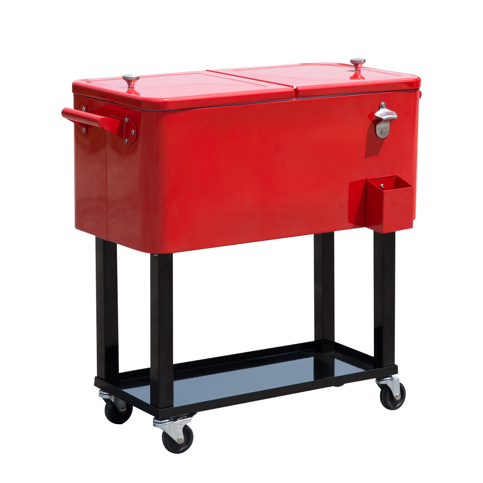 Outsunny 80QT Rolling Cooler: Red Party Ice Chest