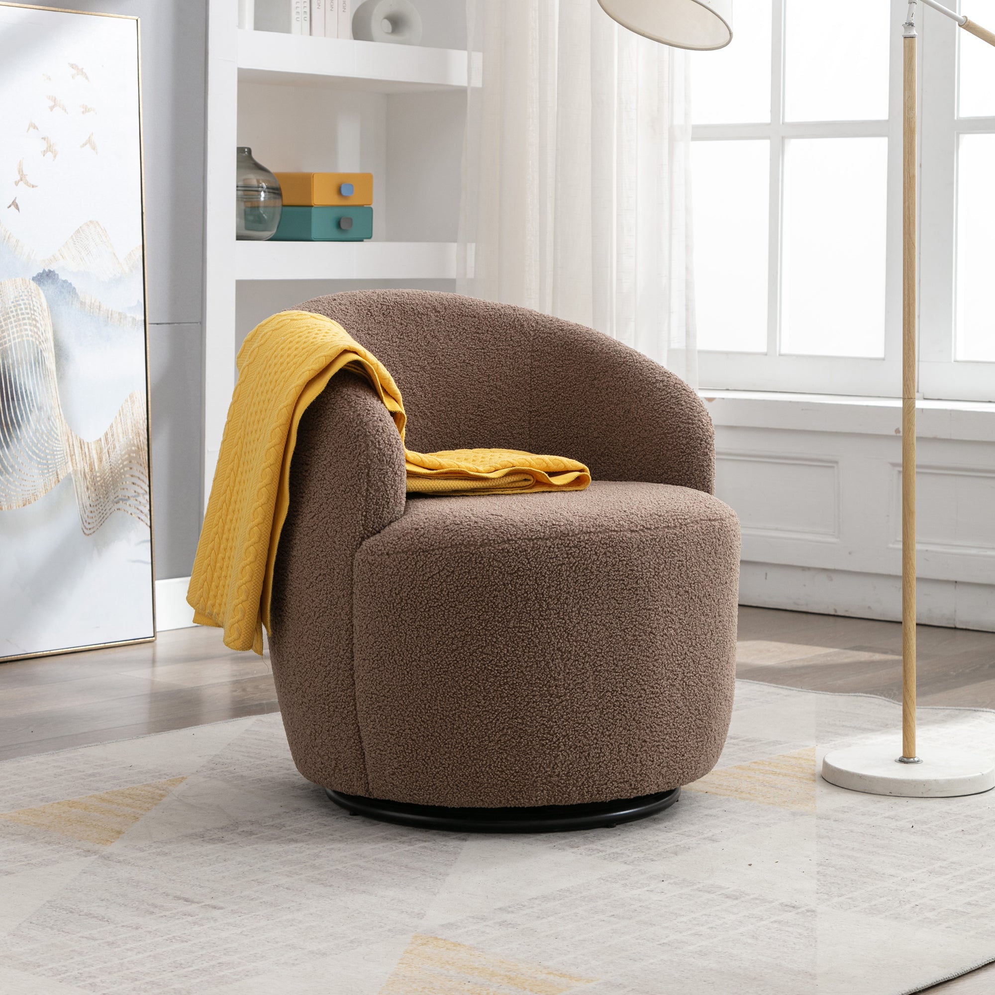 Teddy Swivel Barrel Chair: Coffee Brown Accent Chair